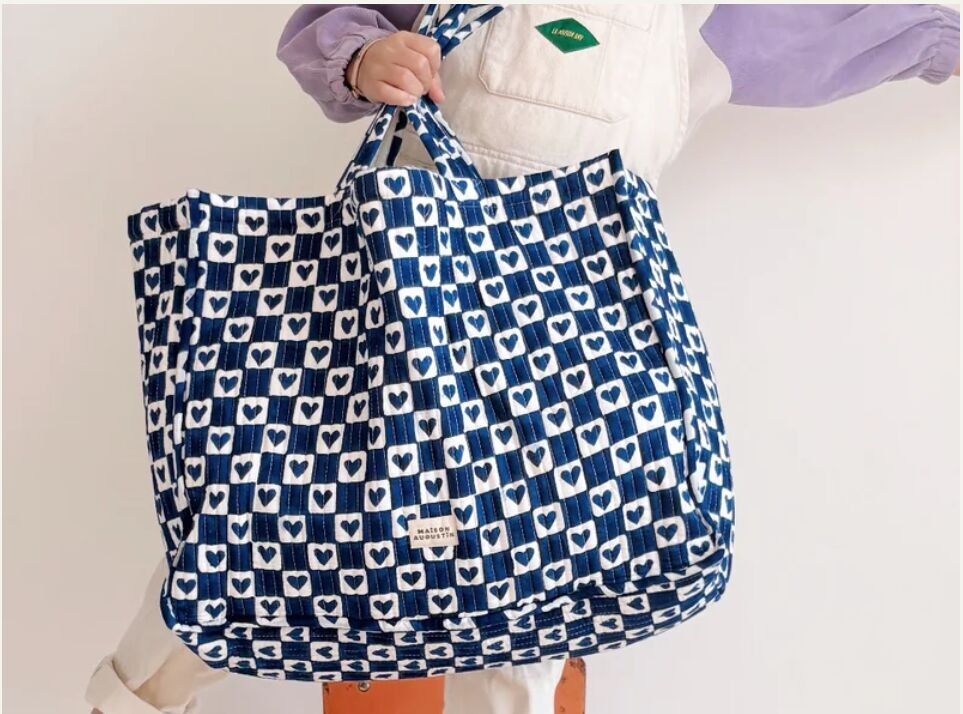 Borsa tote a quadri blu