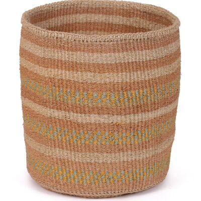BEBERU: Cesta grande de sisal natural, turquesa y dorado