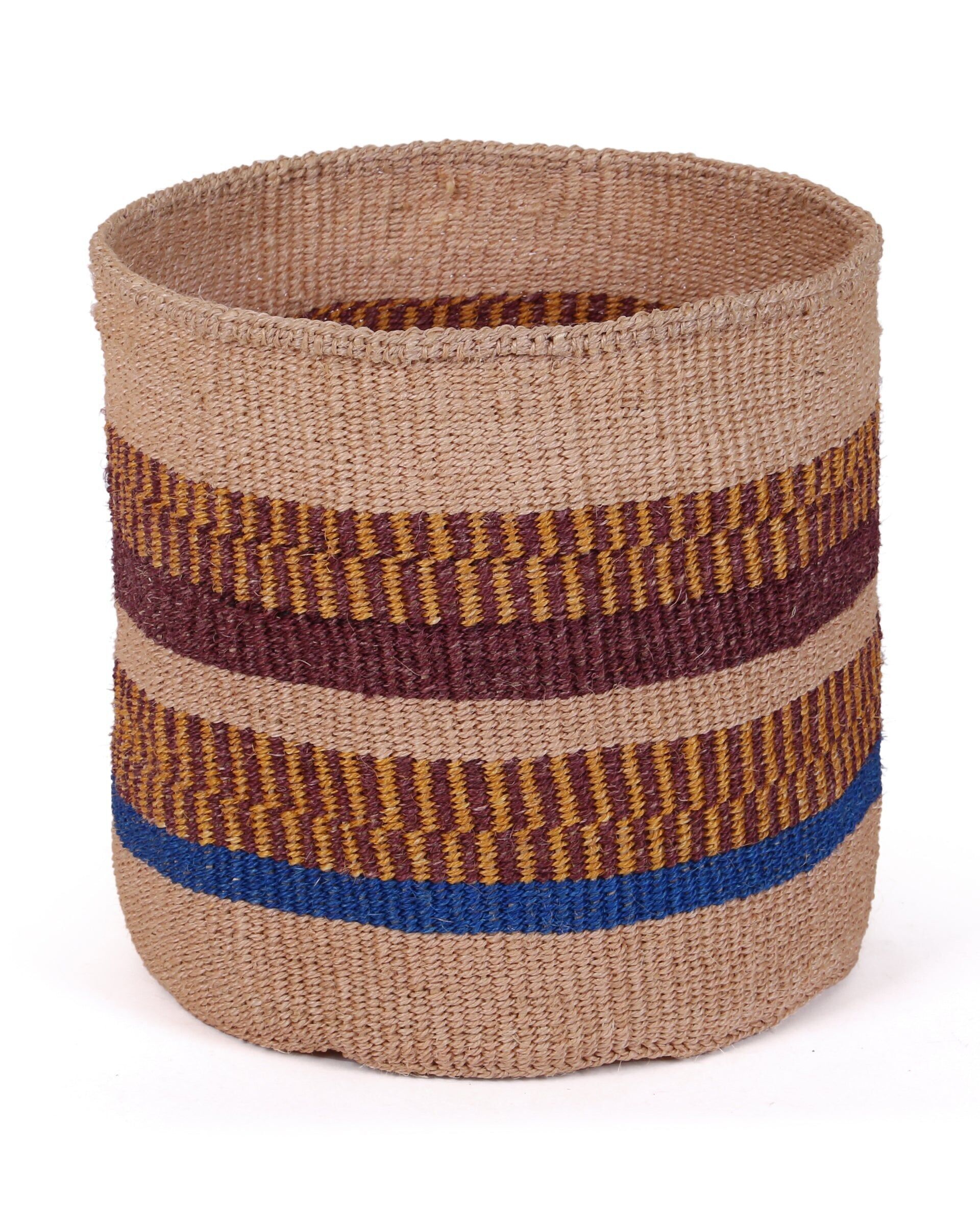 PWEZA: cestino grande in sisal bordeaux, giallo e blu