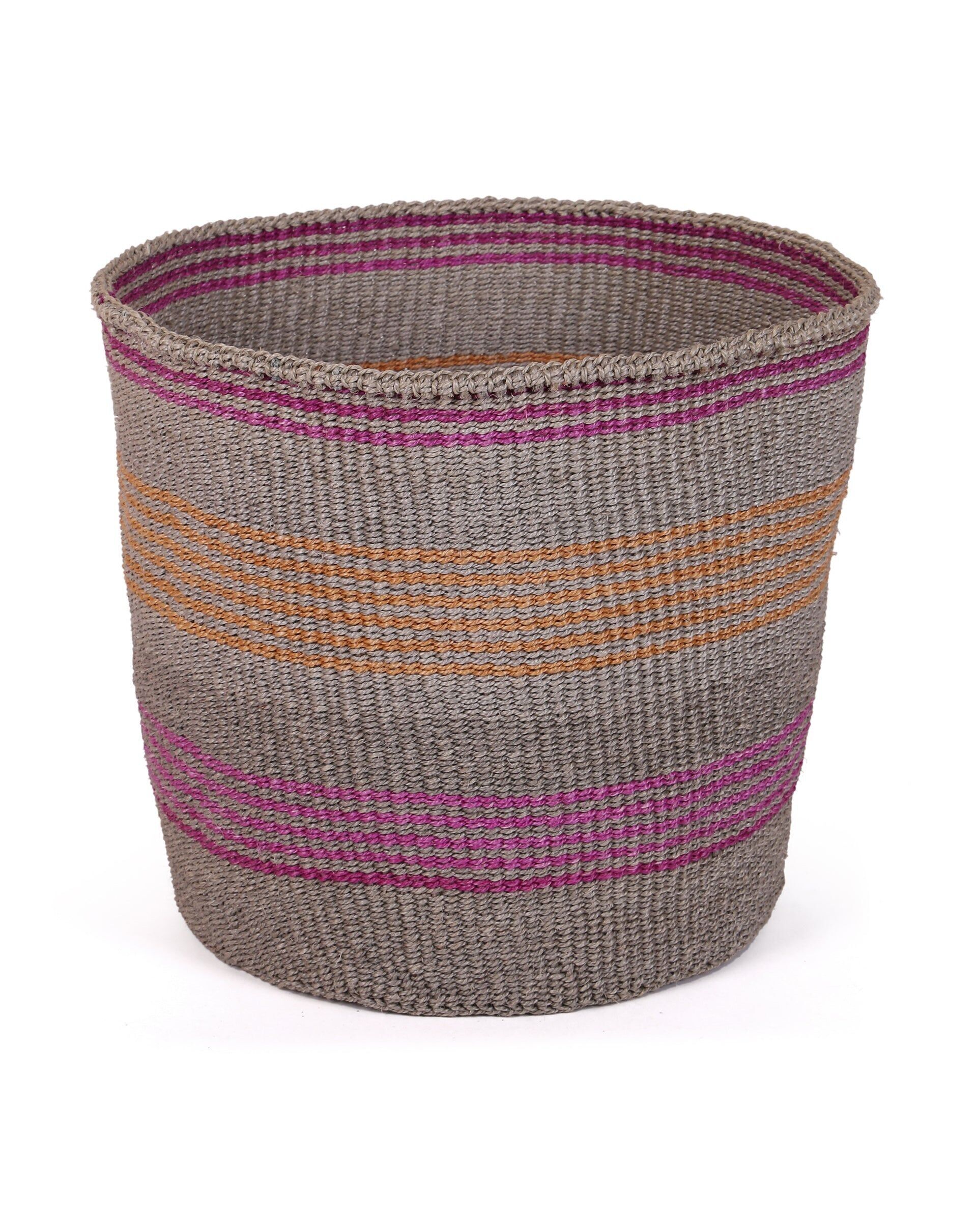 SHEREHE: Large Grey, Purple & Gold Sisal Basket