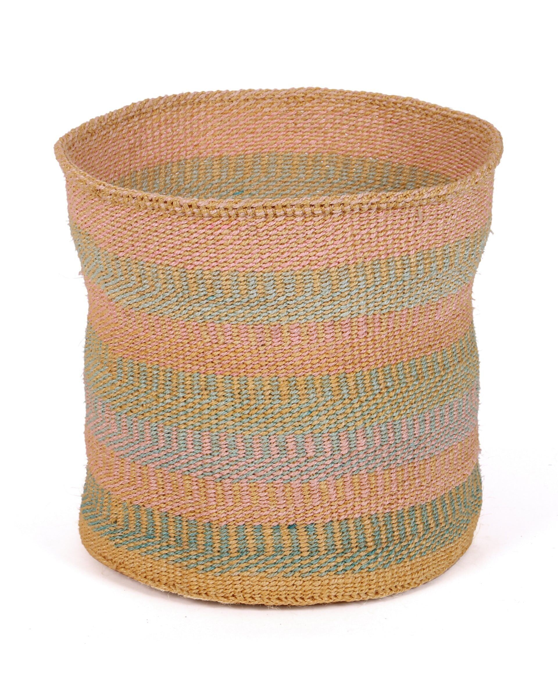 SIAGI: Grande cestino in sisal verde, blu e rosa