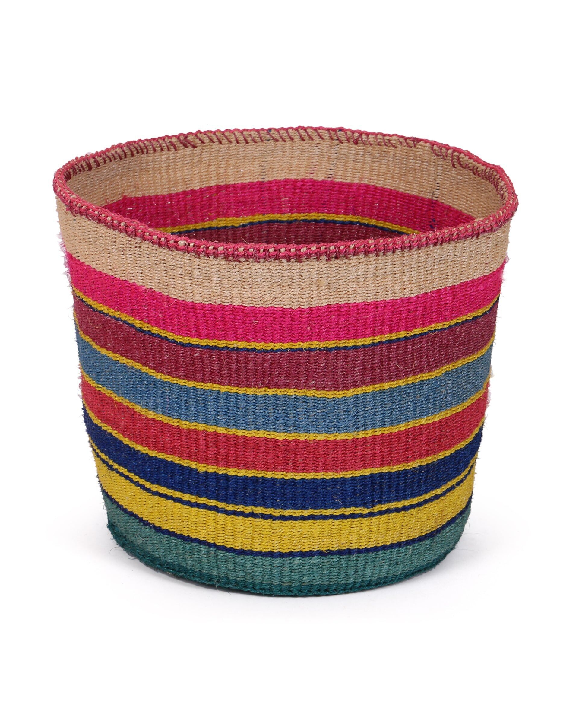 TAMA: Grande cestino in sisal rosa, blu e giallo