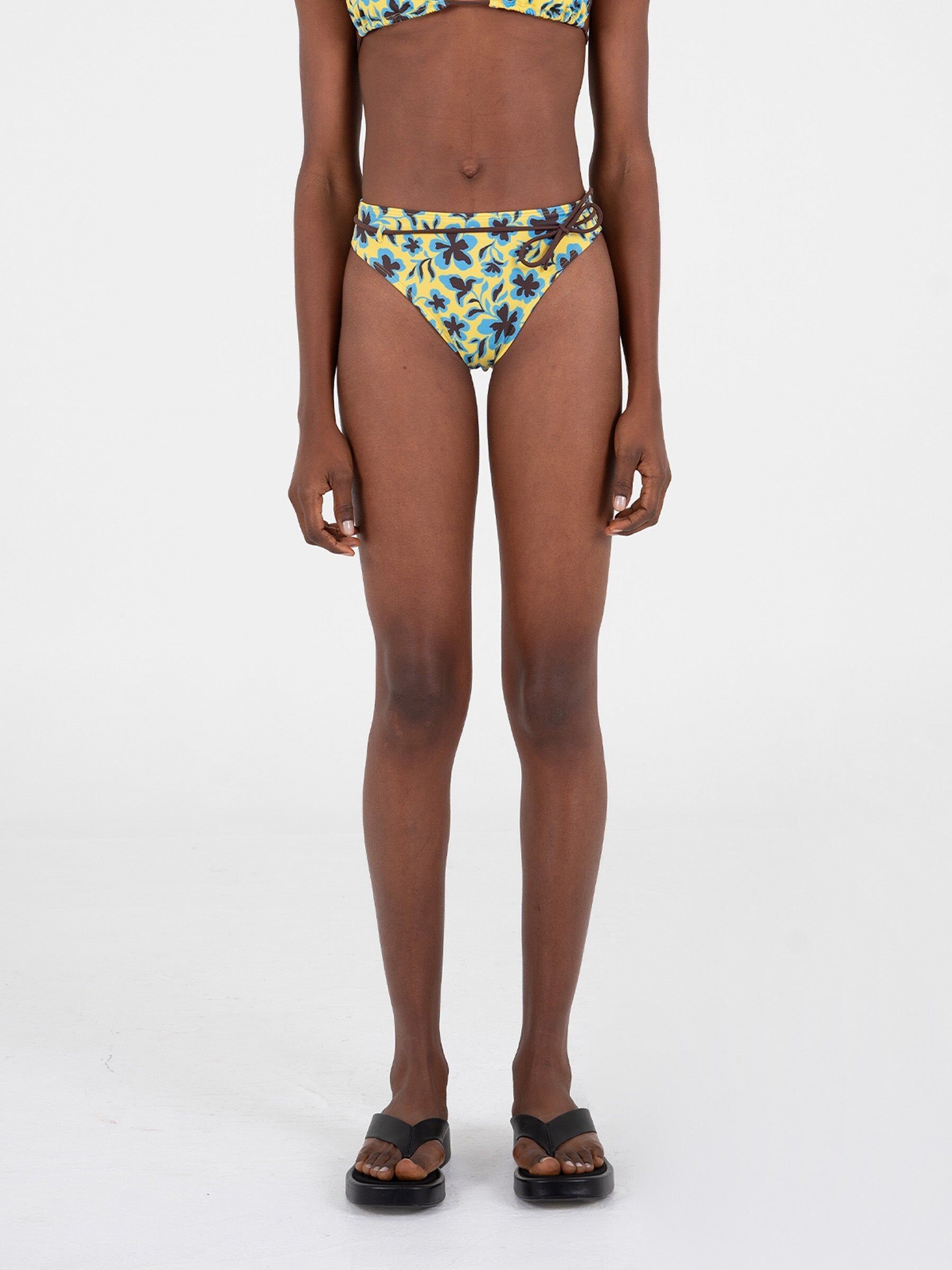 Slip bikini con stampa floreale giallo laguna