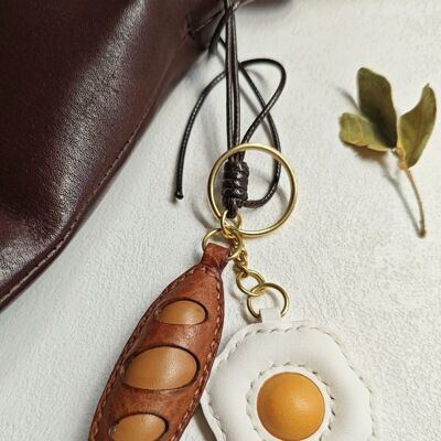 Grain Leather Handmade Egg & Bread Bag Charms Key Holder