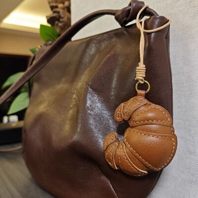 Grain Leather Handmade Croissant Bag Charms