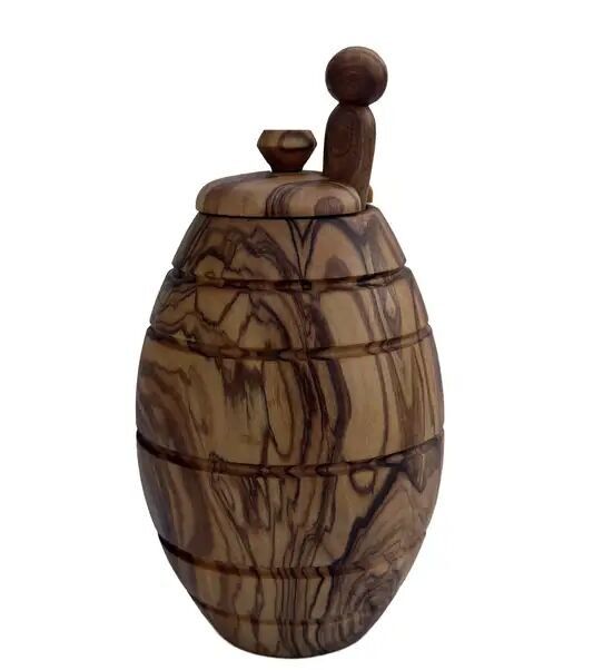 Mini tarro de miel con cucharón de miel fabricado en madera de olivo