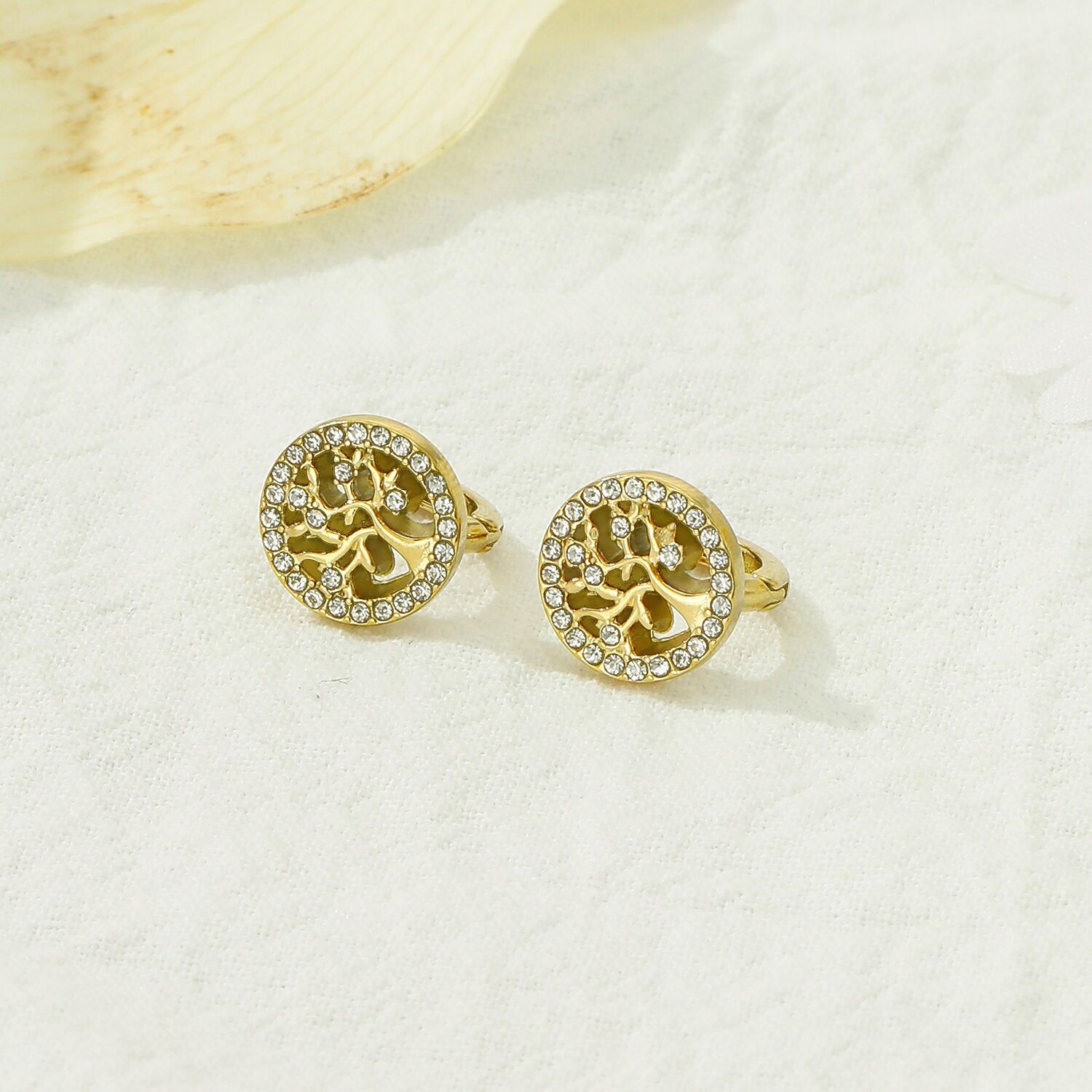 Mini pendiente de aro de acero inoxidable con forma de árbol de la vida - BO100378