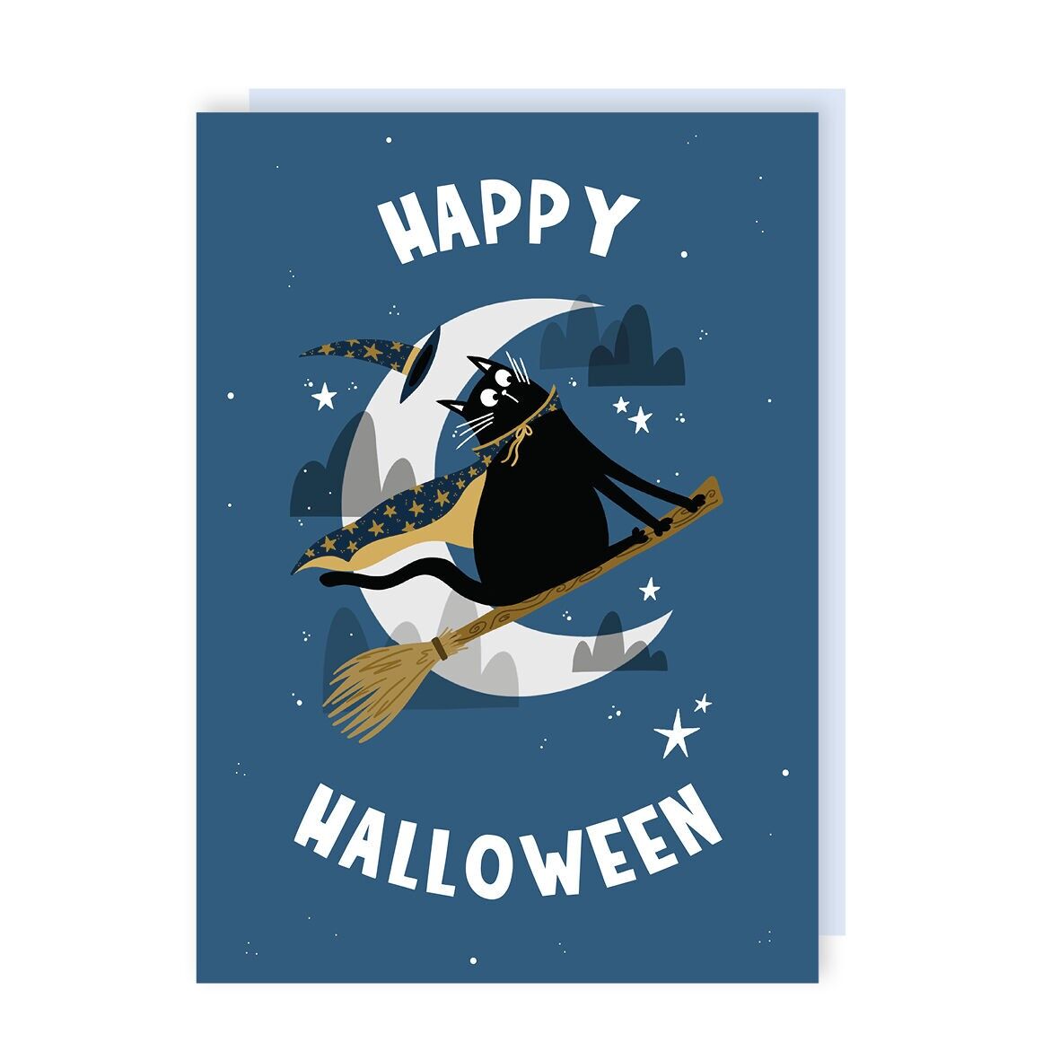 Cat On Broomstick Halloween Greeting Card Pack of 6