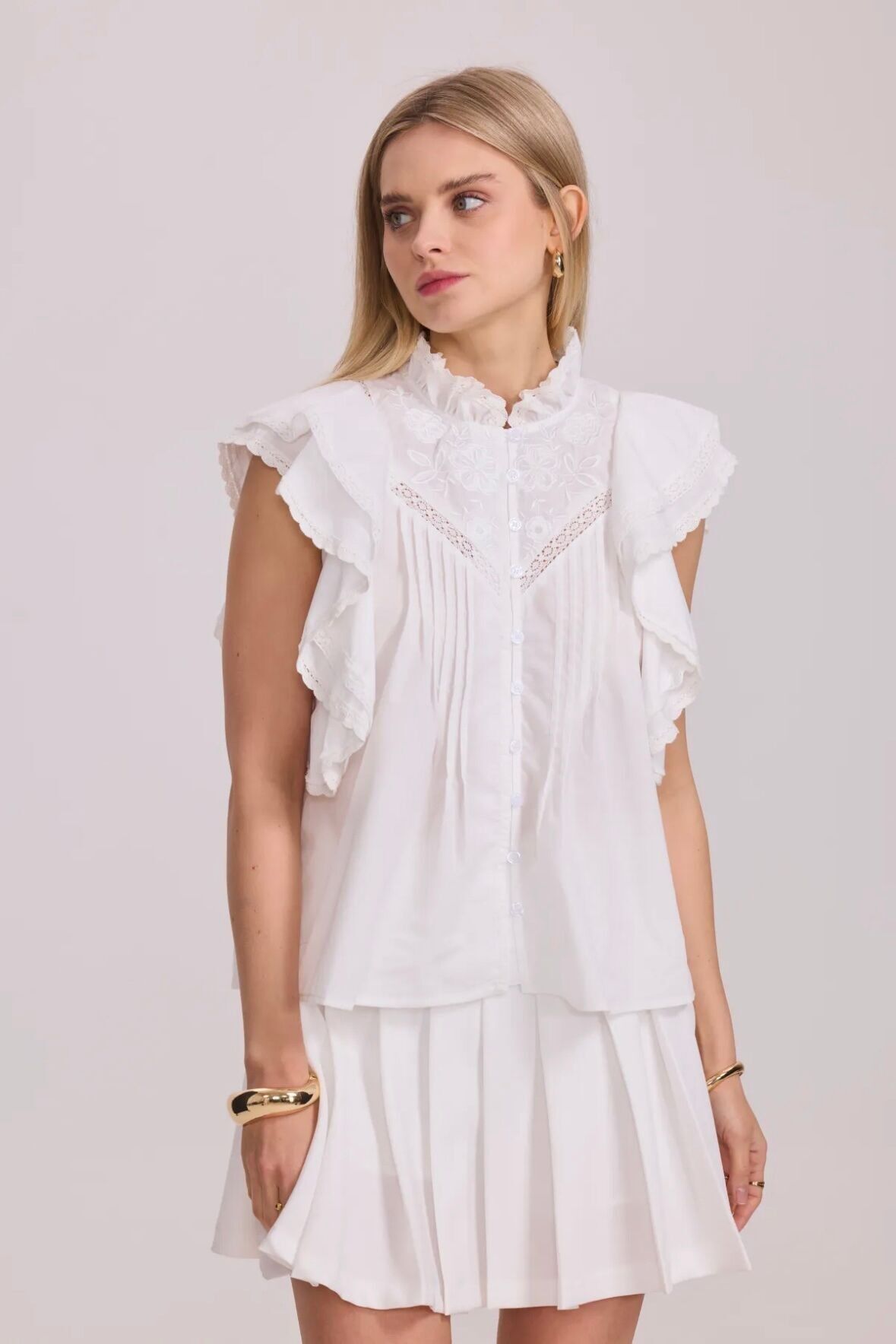 Camicetta romantica con volant e ricamo inglese - 2624