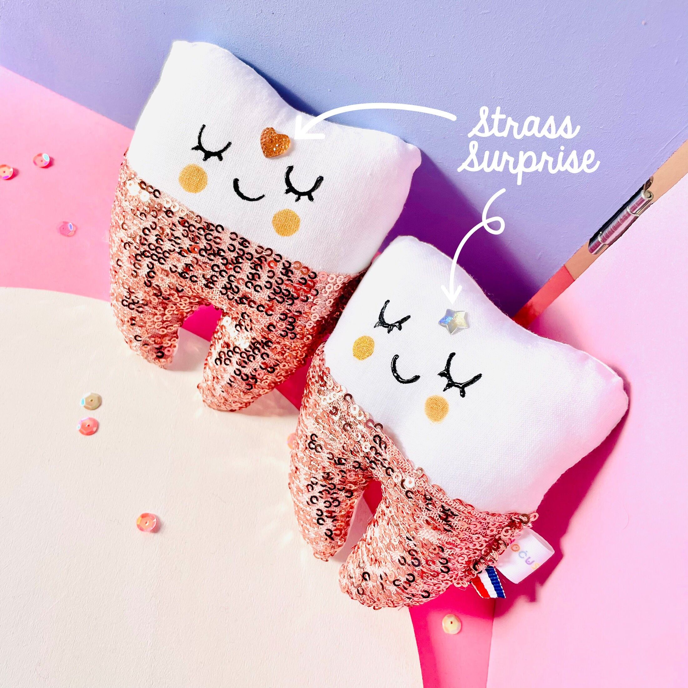 Milchzahndose, Zahnfee - Rosa Pailletten - Hergestellt in Frankreich