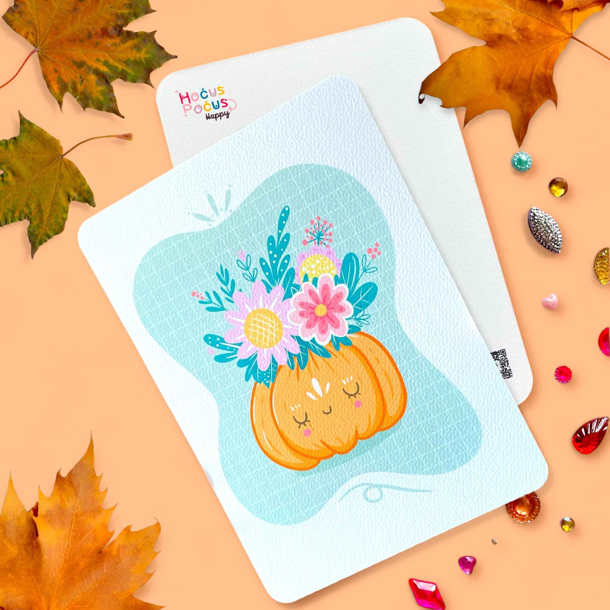 Postkarte, Blühender Kürbis, Herbstposter - Illustriert und hergestellt in Frankreich