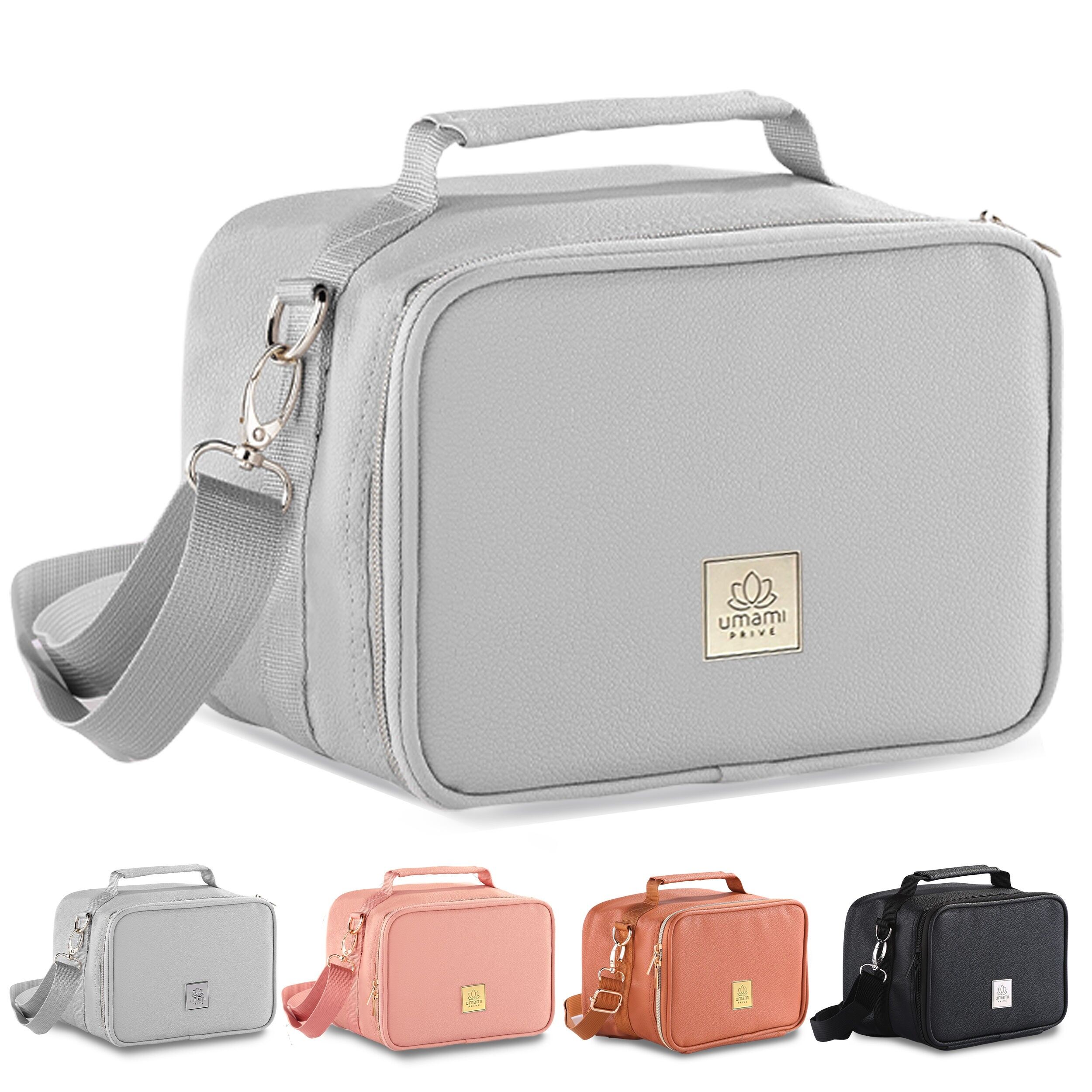 Bolsa térmica Umami Premium para el almuerzo, 4 l, para mujer y hombre, en piel vegana. Elegancia y frescura a diario con nuestra lonchera térmica, ideal para la oficina y para llevar (gris).