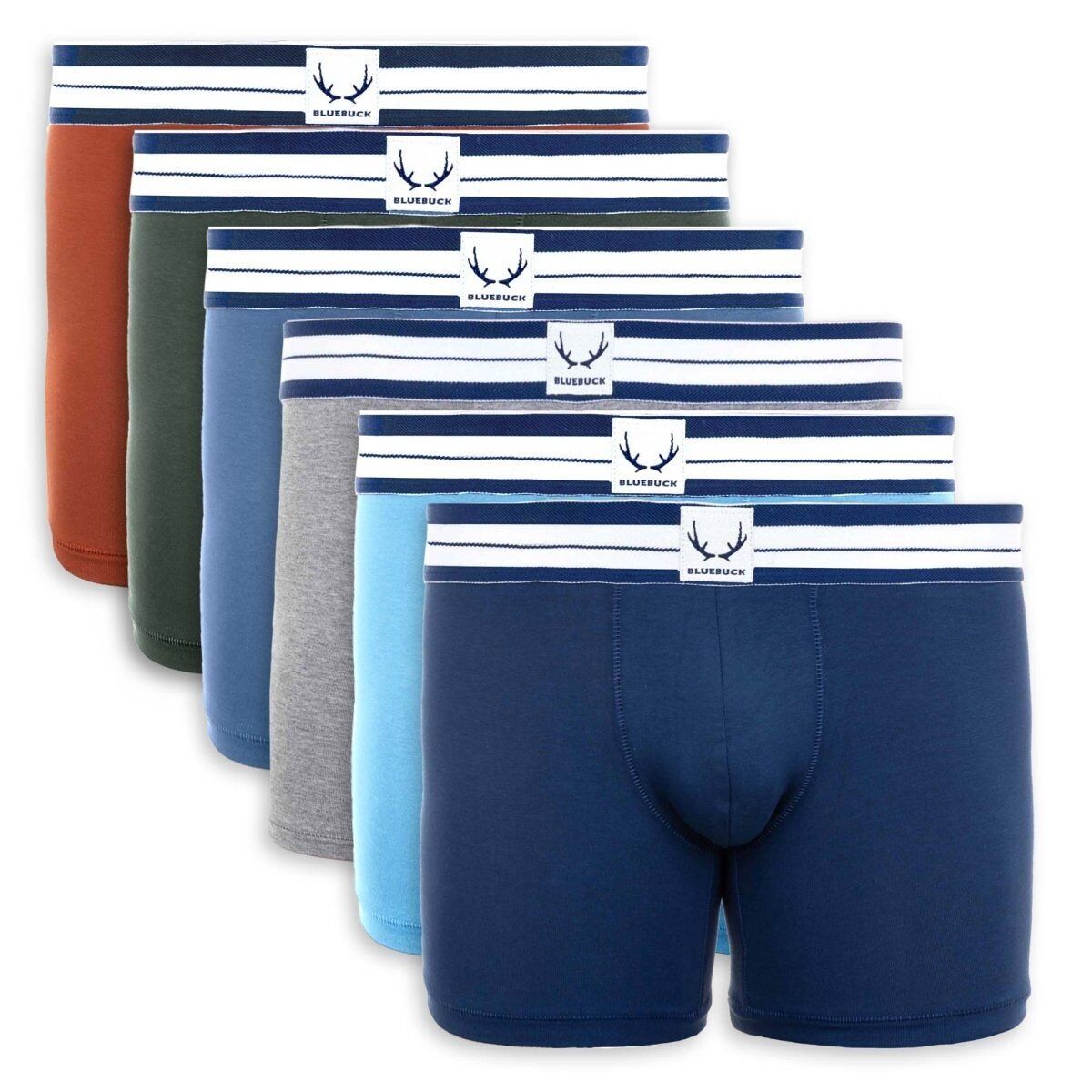 6 lange Herren-Boxershorts in Rot, Blau, Grün und Grau aus Bio-Baumwolle
