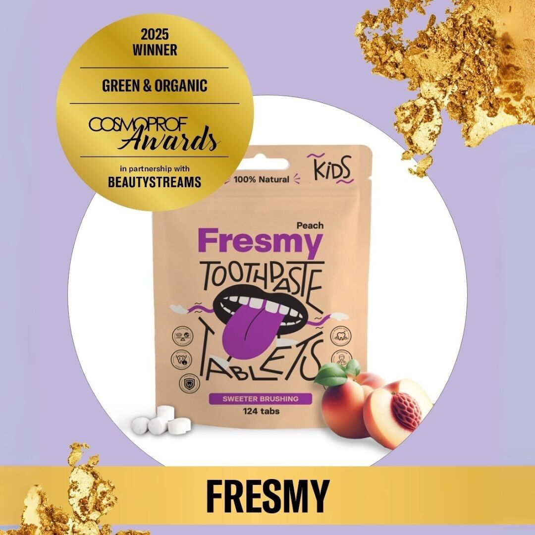 Peach Toothpaste Tablets for Kids in paper bag