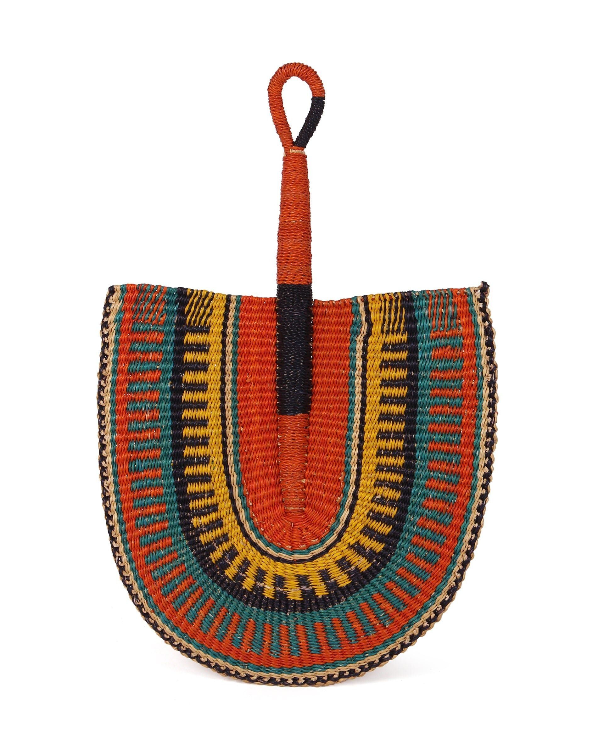 KONG : Éventail tissé orange, jaune et bleu