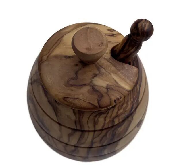 Vaso per miele XL con mestolo in legno d'ulivo