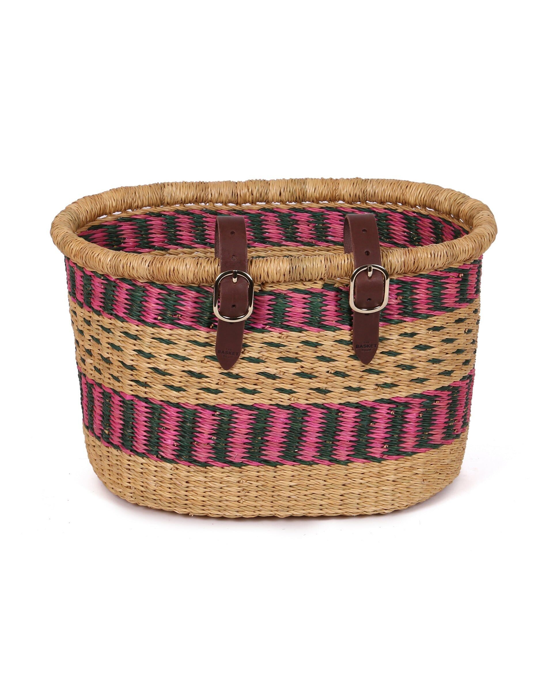 KALANDE : Panier à vélo oblong rose, vert et naturel