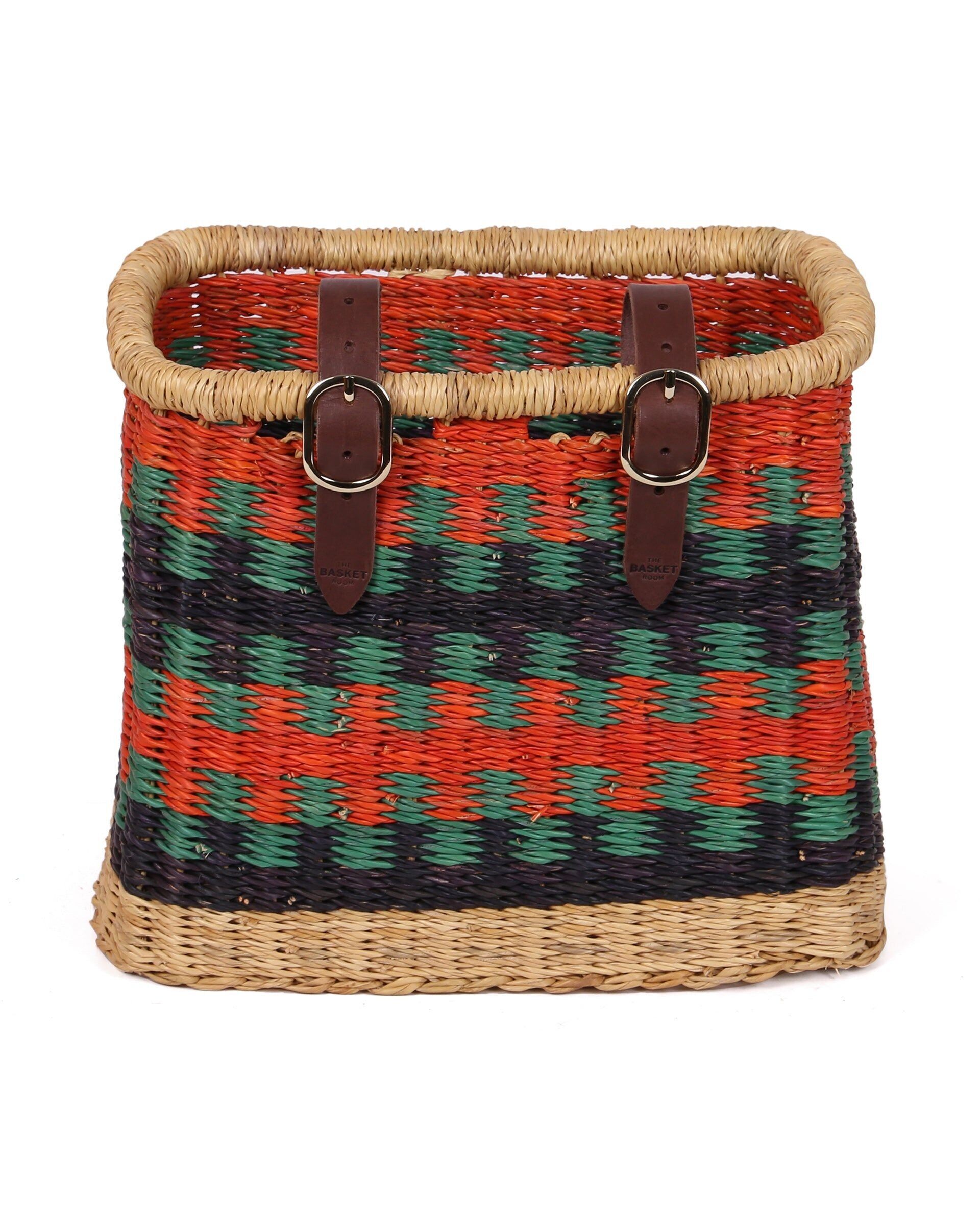 YAMATWA : Panier à vélo rectangulaire orange, turquoise et bleu marine