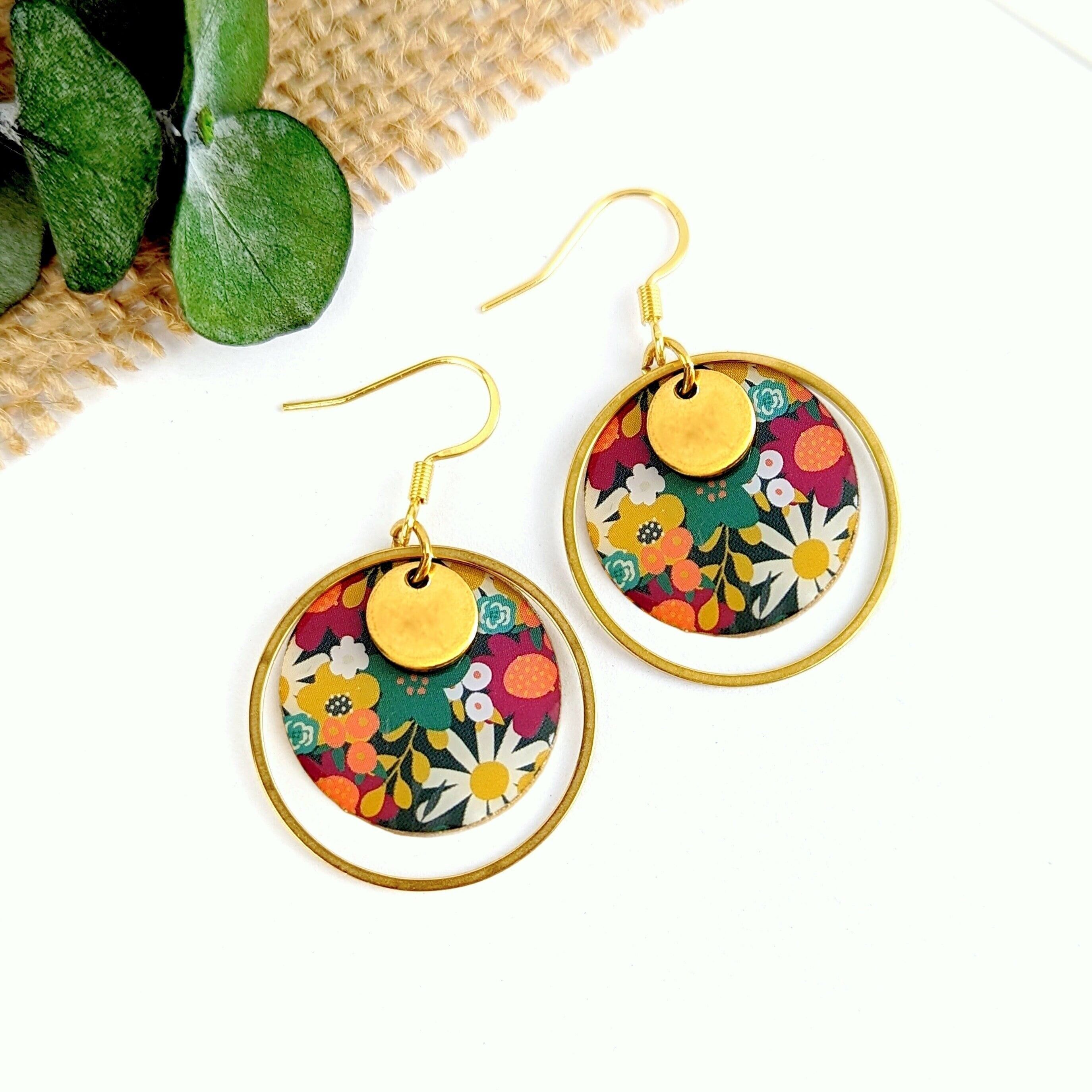 Boucles d'oreilles fleurs multicolores pour femme - Crochets hypoallergéniques