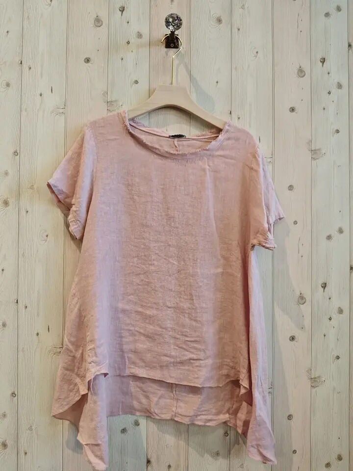 RIF 4413 BLUSA CON COLLO SFILACCIATO IN 100% LINO