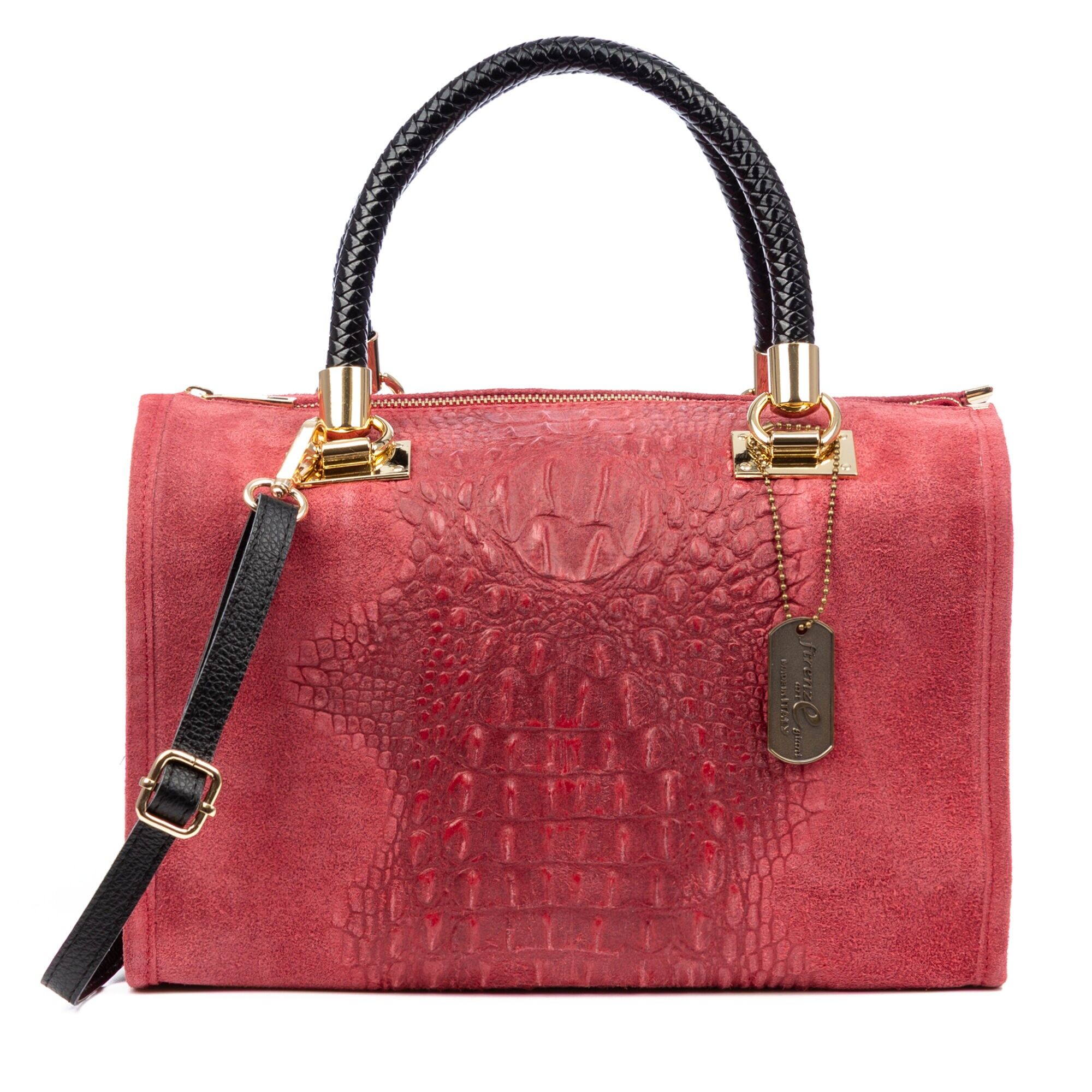 Borsa tote da donna Anacapri. Incisione di coccodrillo in vera pelle scamosciata.Colore:Rosso chiaro/Rosso chiaro