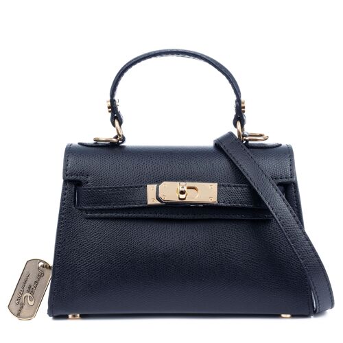 Asciano bolso de mano piel auténtica Palmellato con cierre diseño exclusivo y correa hombro Color:Azul Marino Oscuro