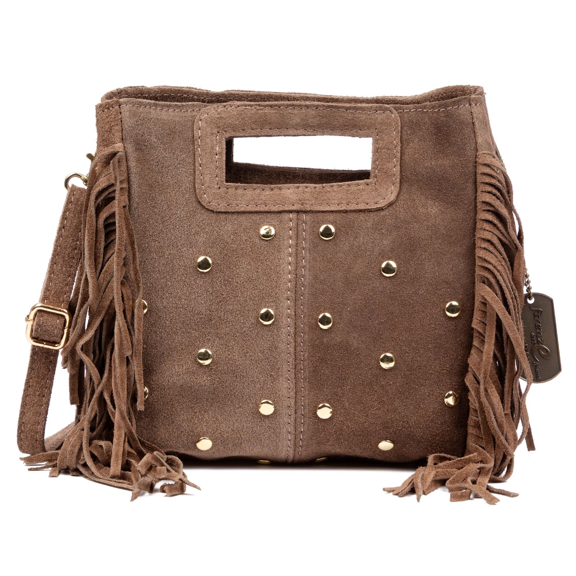 Barbata Damen-Umhängetasche. Echtes Wildleder mit dekorativen Nieten.