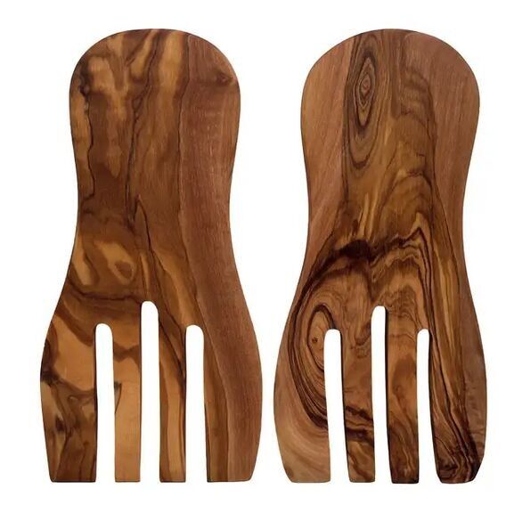 Lot de 2 couverts à salade à main 20 cm en bois d'olivier