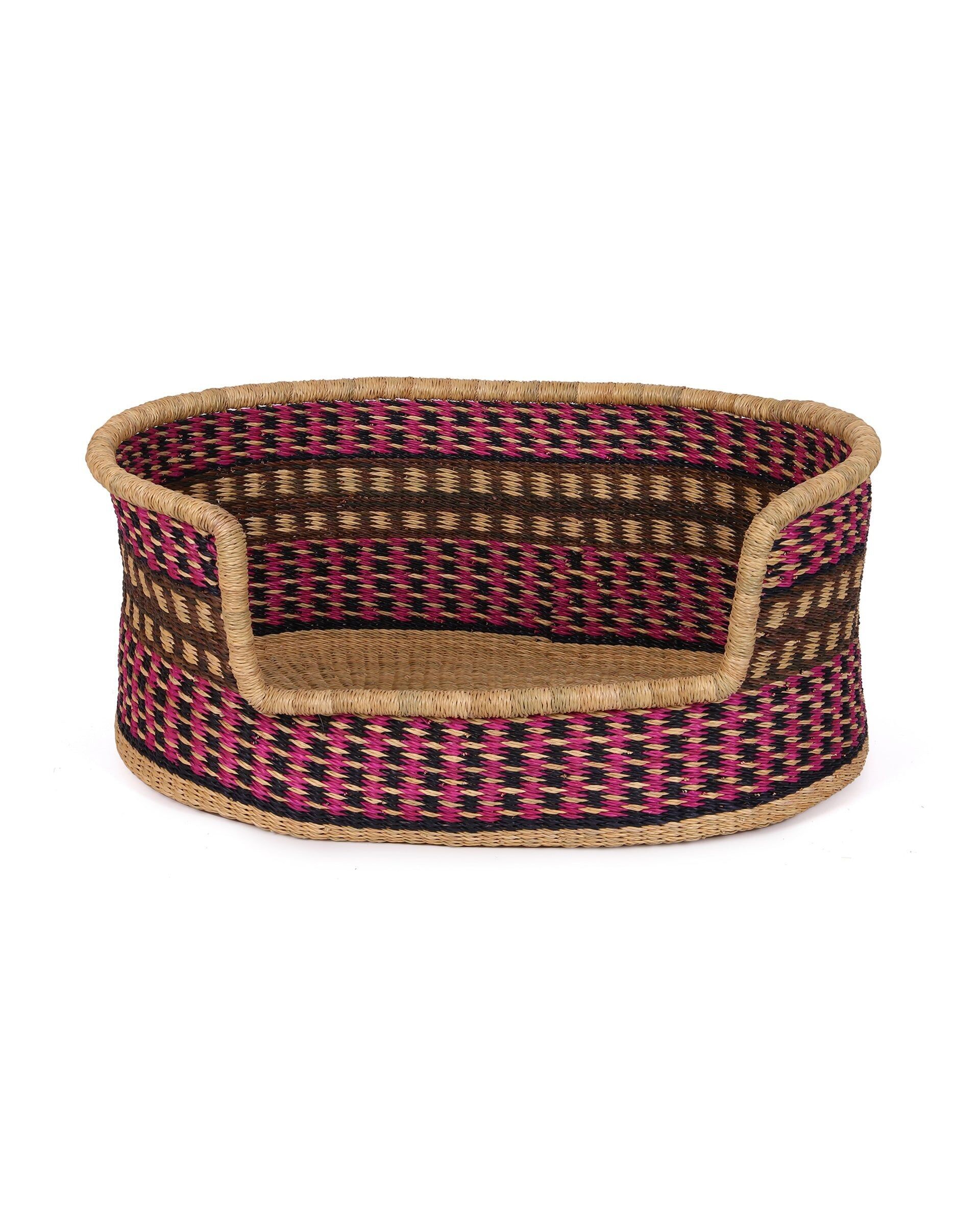 PRESTEA : Panier pour chien moyen rose, bleu marine et marron