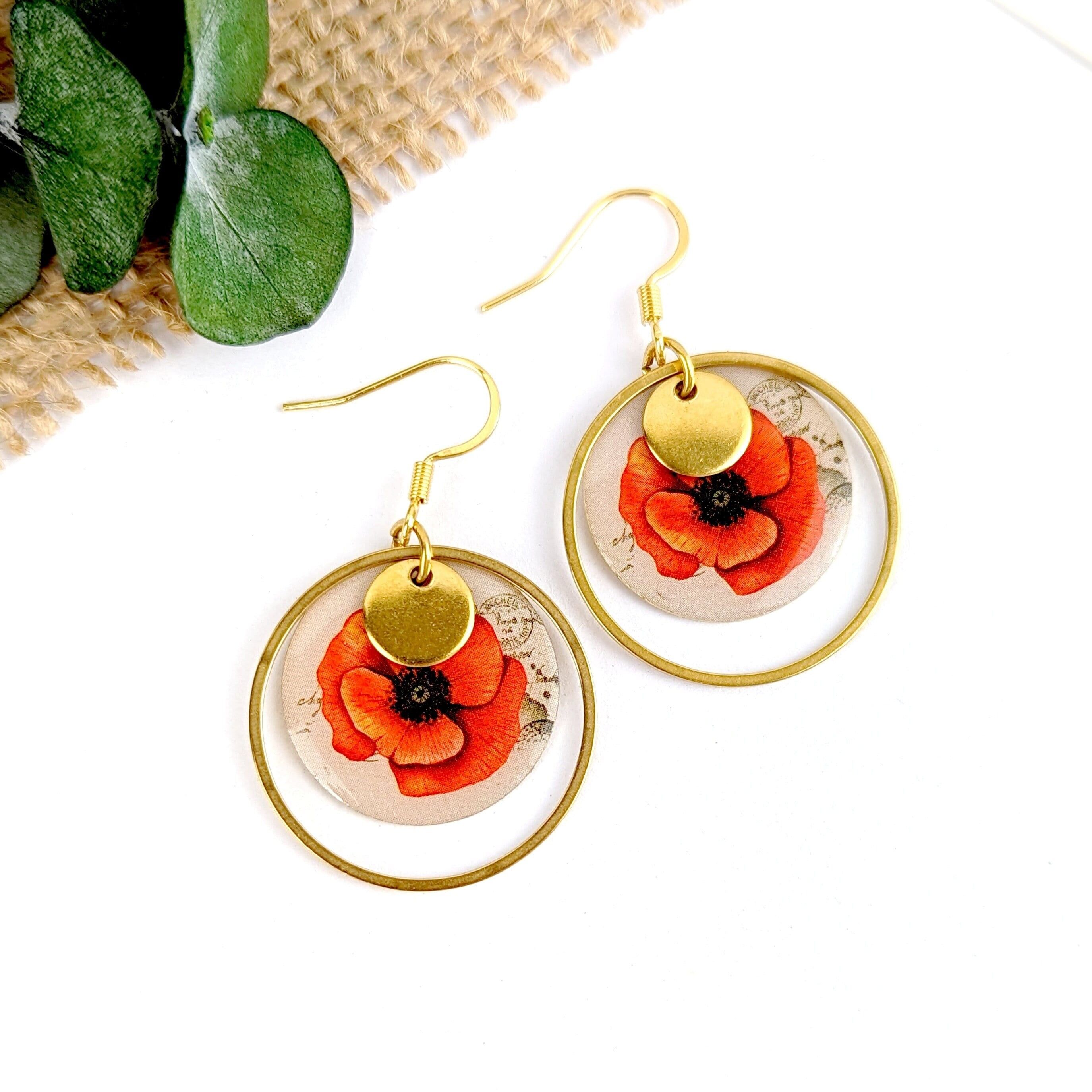 Red Poppy Drop Earrings for Women - Hypoallergenic Steel Hooks