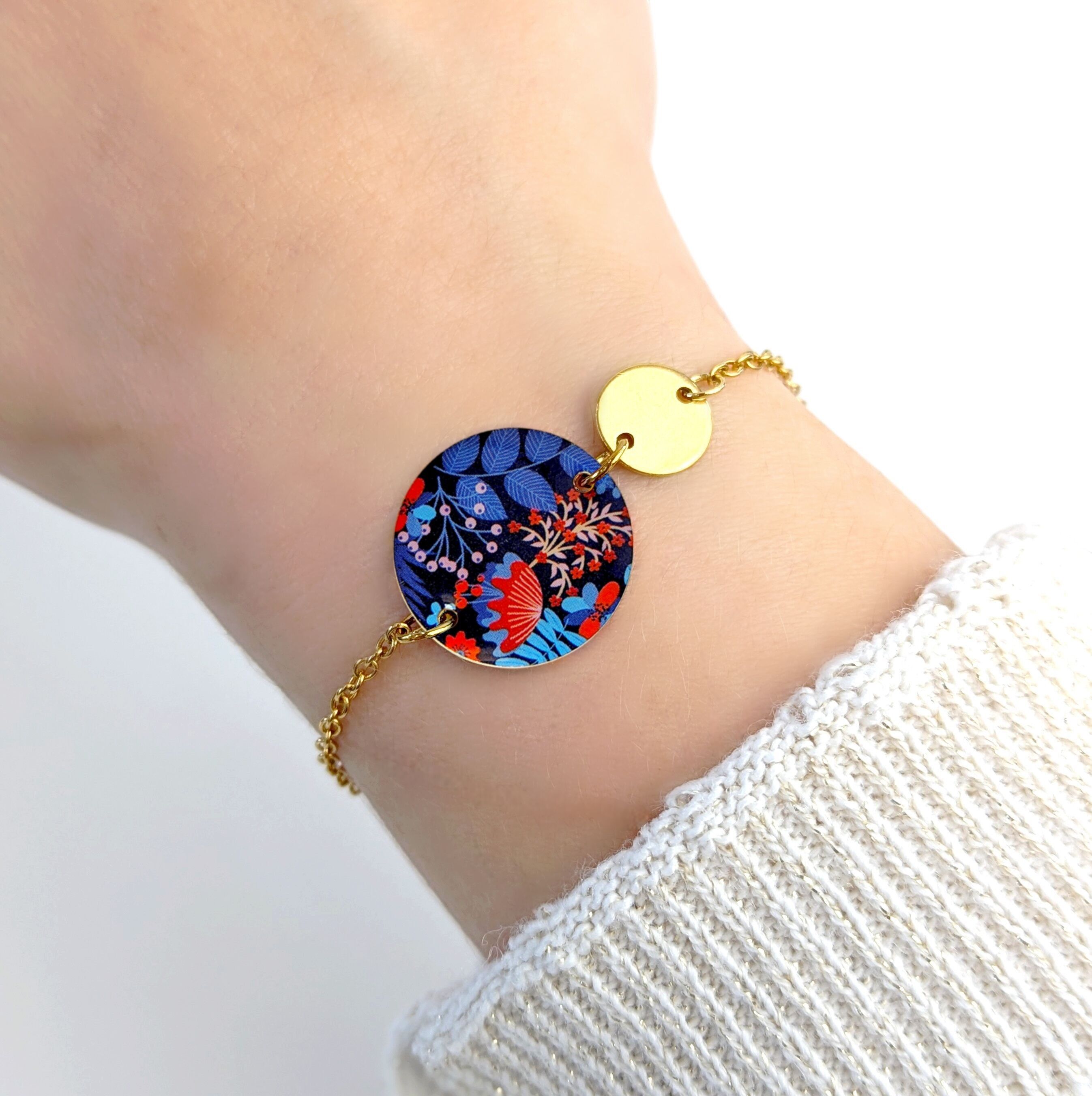 Bracelet boho bleu et rouge pour femme - Ajustable - Or ou Argent - Bijoux fantaisie