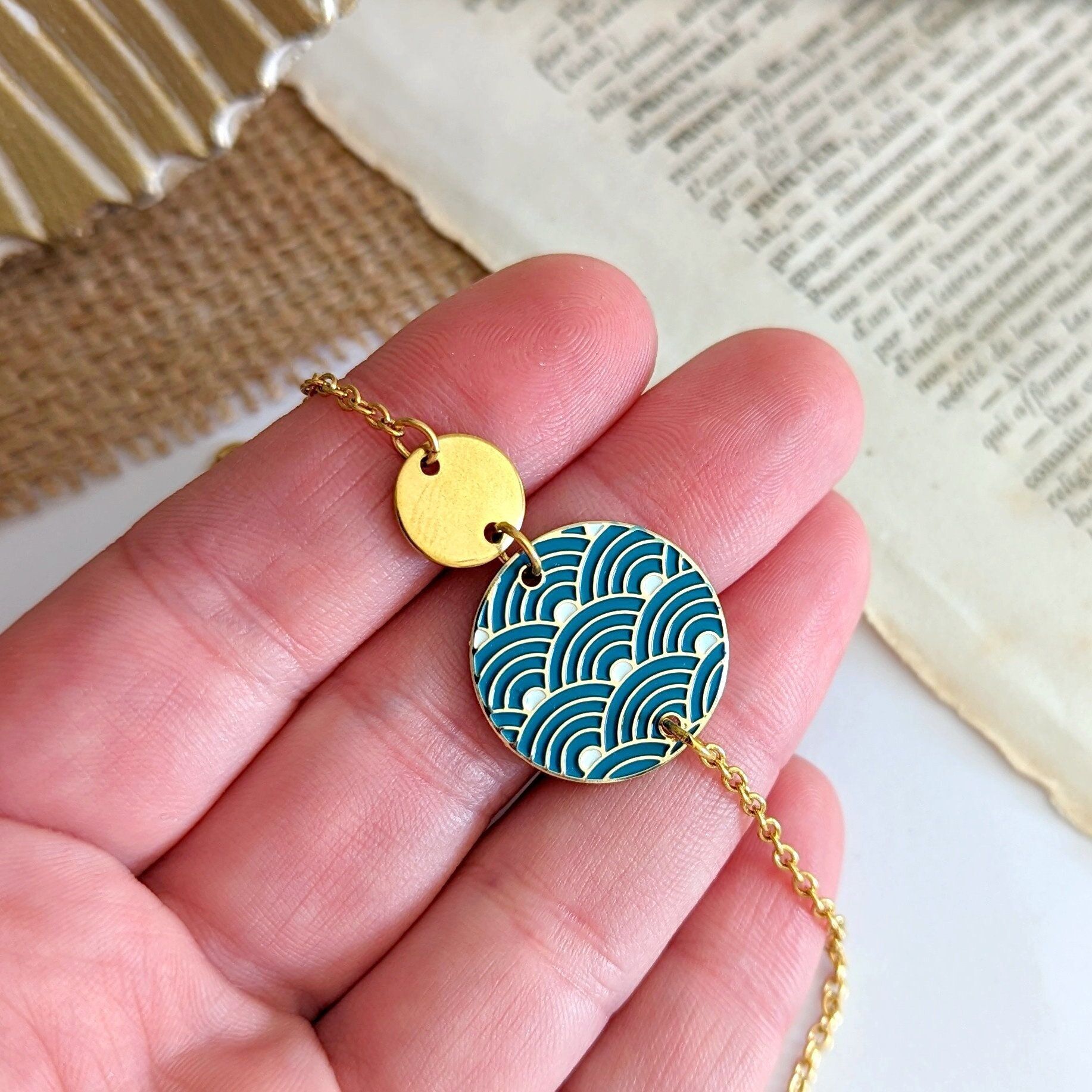 Bracelet coloré vagues bleu et or pour femme - Email