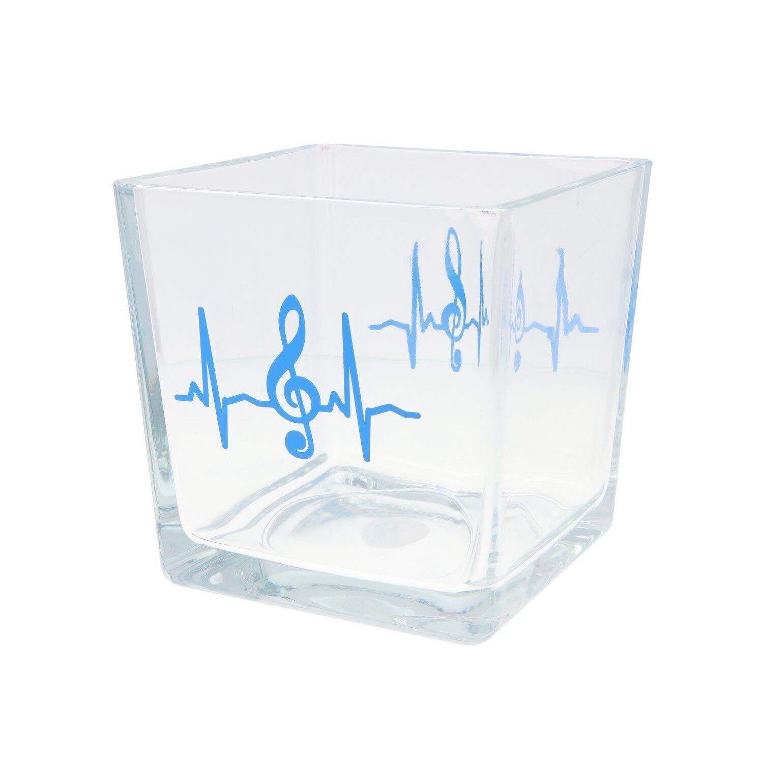 Jarrón de cristal con latido de corazón y clave de sol - Color: azul celeste