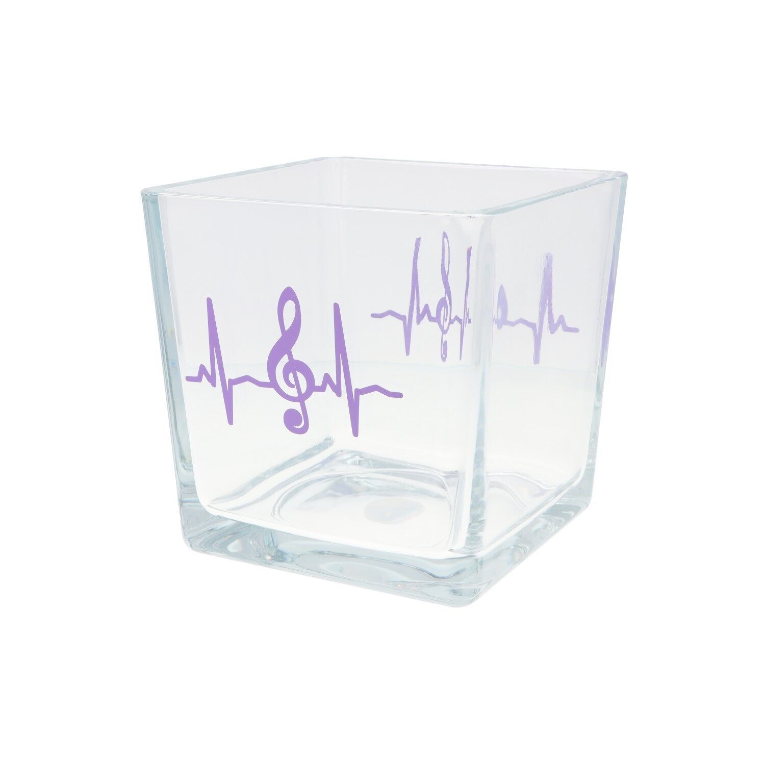 Jarrón de cristal con latido de corazón y clave de sol - Color: lavanda