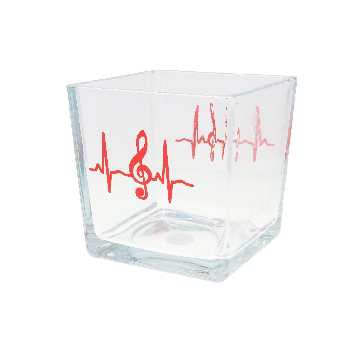 Jarrón de cristal con latido de corazón y clave de sol - Color: rojo