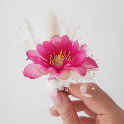 Fiore all'occhiello, spilla da sposa con fiori rosa e crema