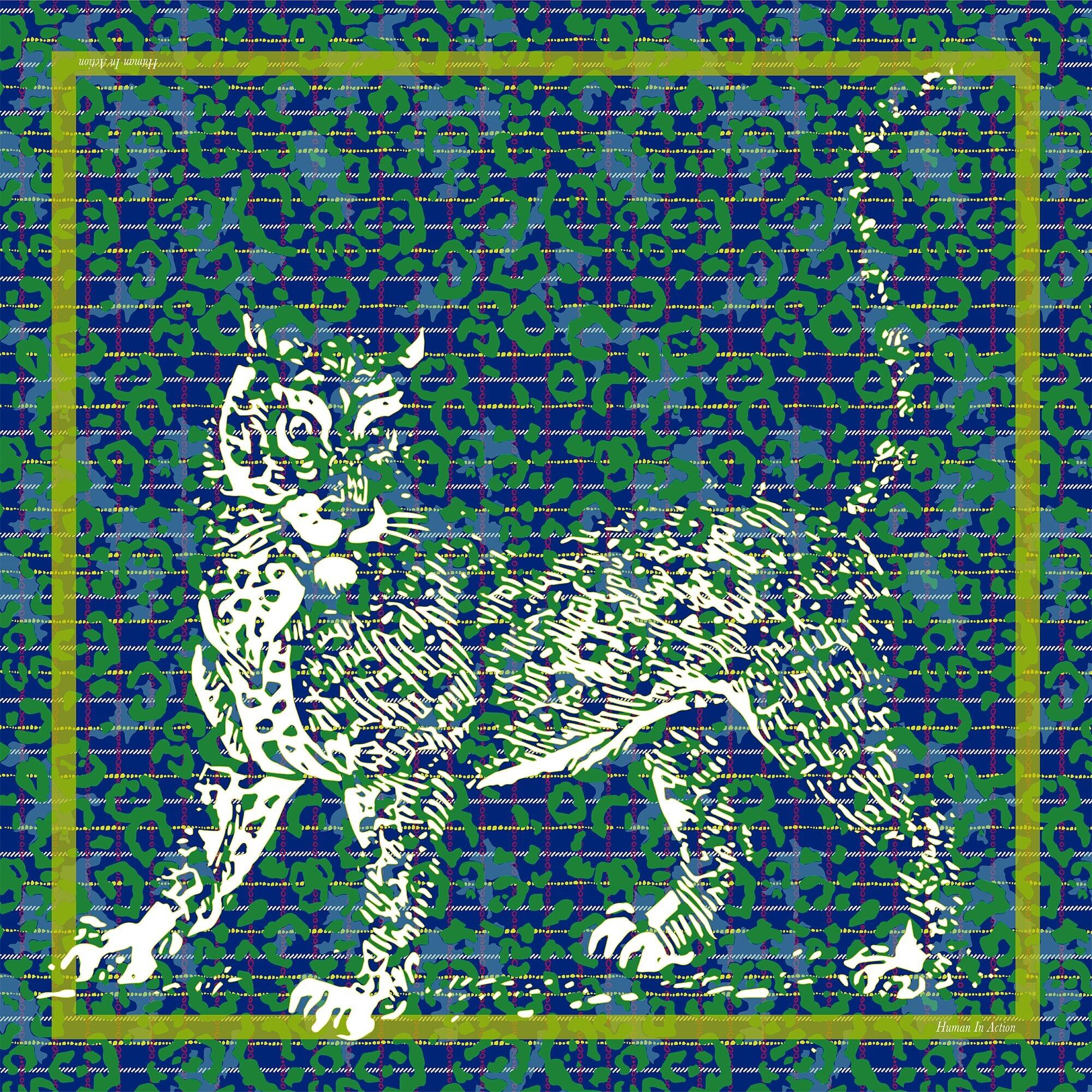 Foulard Léopard - Bleu & Vert - 90 cm