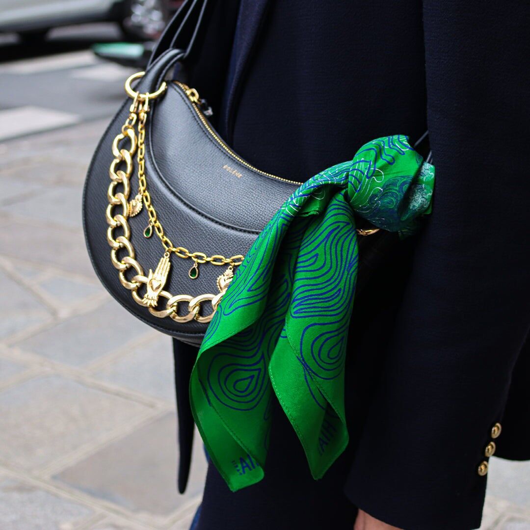 Foulard Pieuvre - Vert - 63 cm - Coton/soie