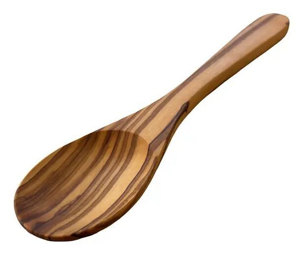Wooden spoon with wide handle, oval and flat, made of olive wood
