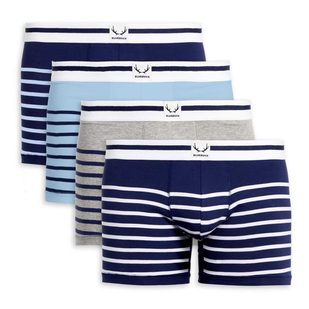 4 lange Marine-Boxershorts für Herren aus Bio-Baumwolle