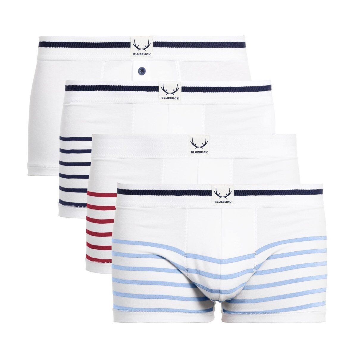 4 weiß gestreifte Matrosen-Boxershorts aus Bio-Baumwolle für Herren