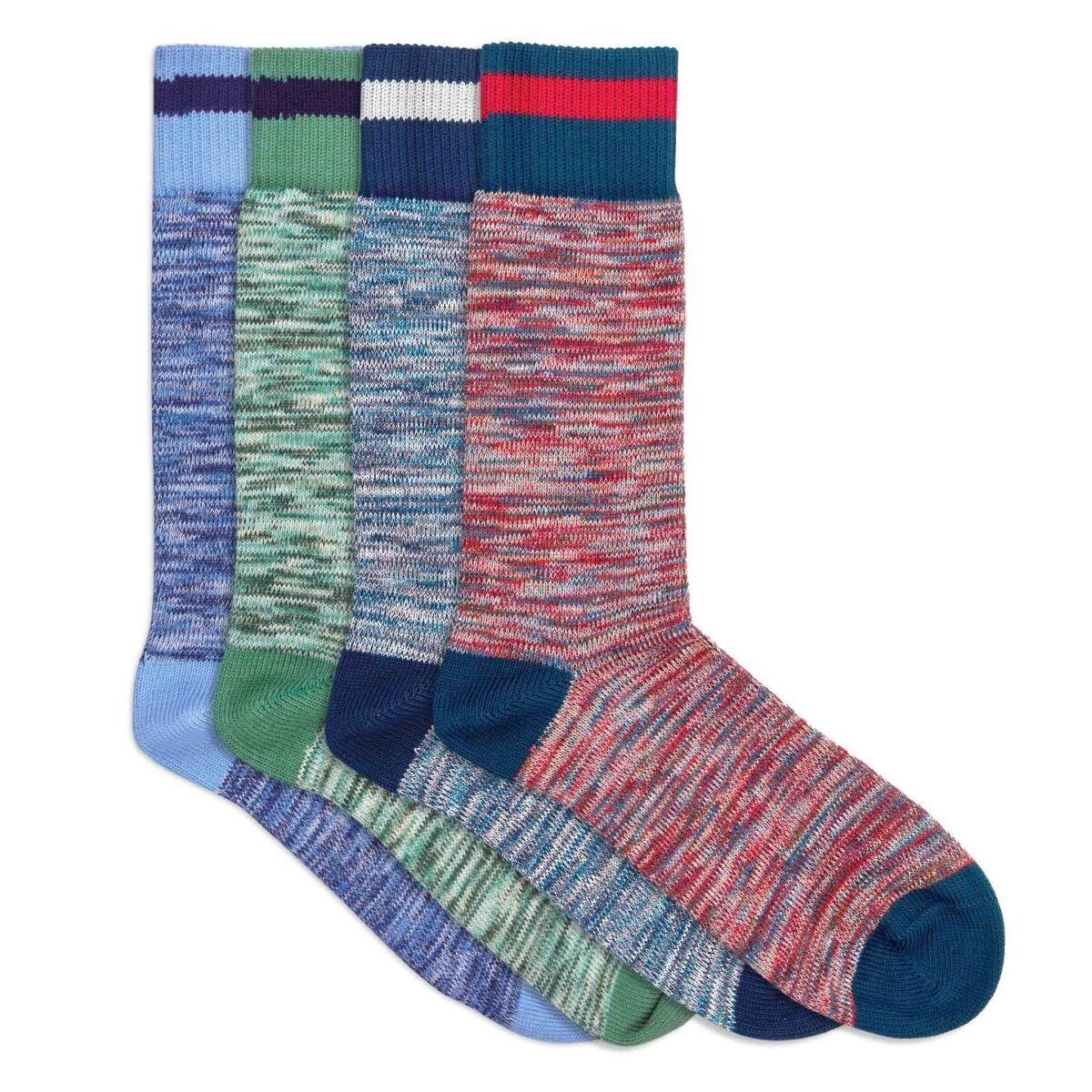 4 Paar Herrensocken aus Bio-Baumwolle in Blau, Grün und Rot mit Streifen