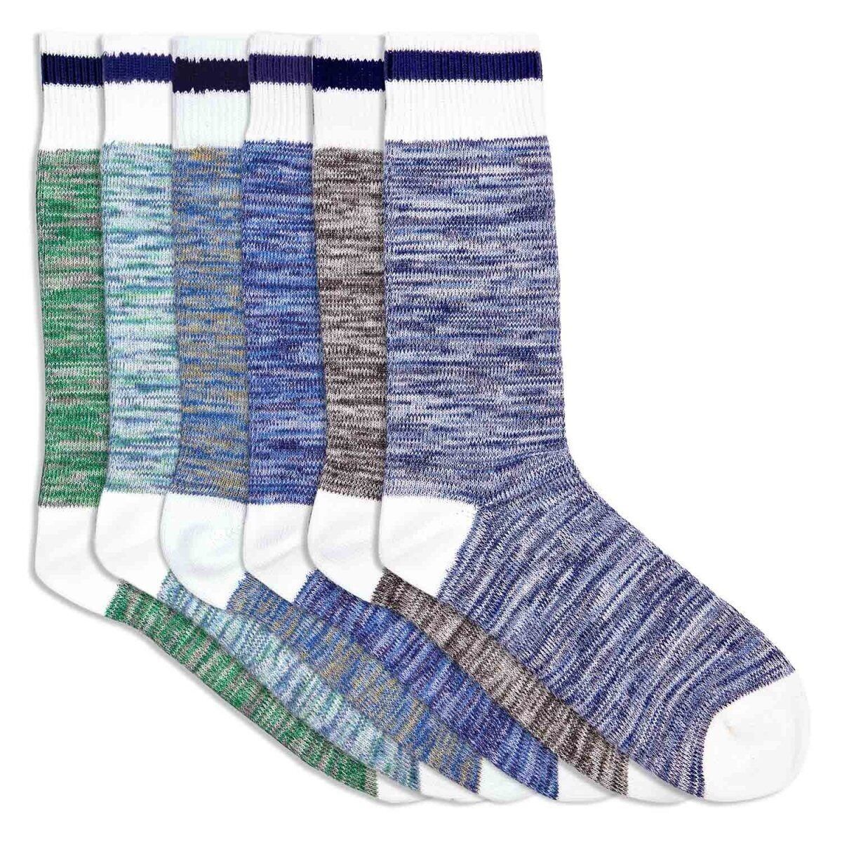 6 paia di calzini da uomo in cotone biologico a righe blu, grigie, verdi e blu navy