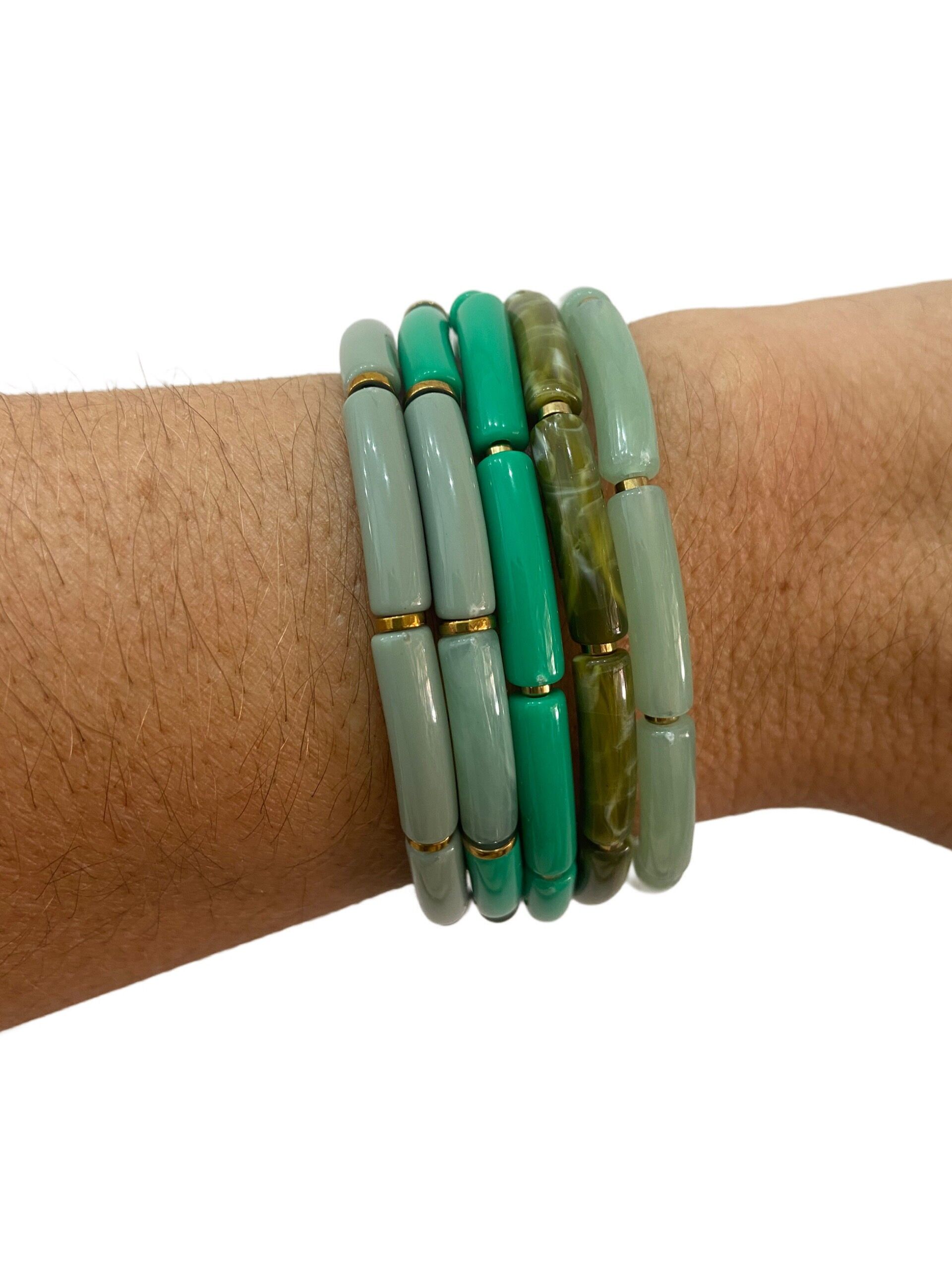 Bracelet jonc élastique perles tubes résine 4 mm