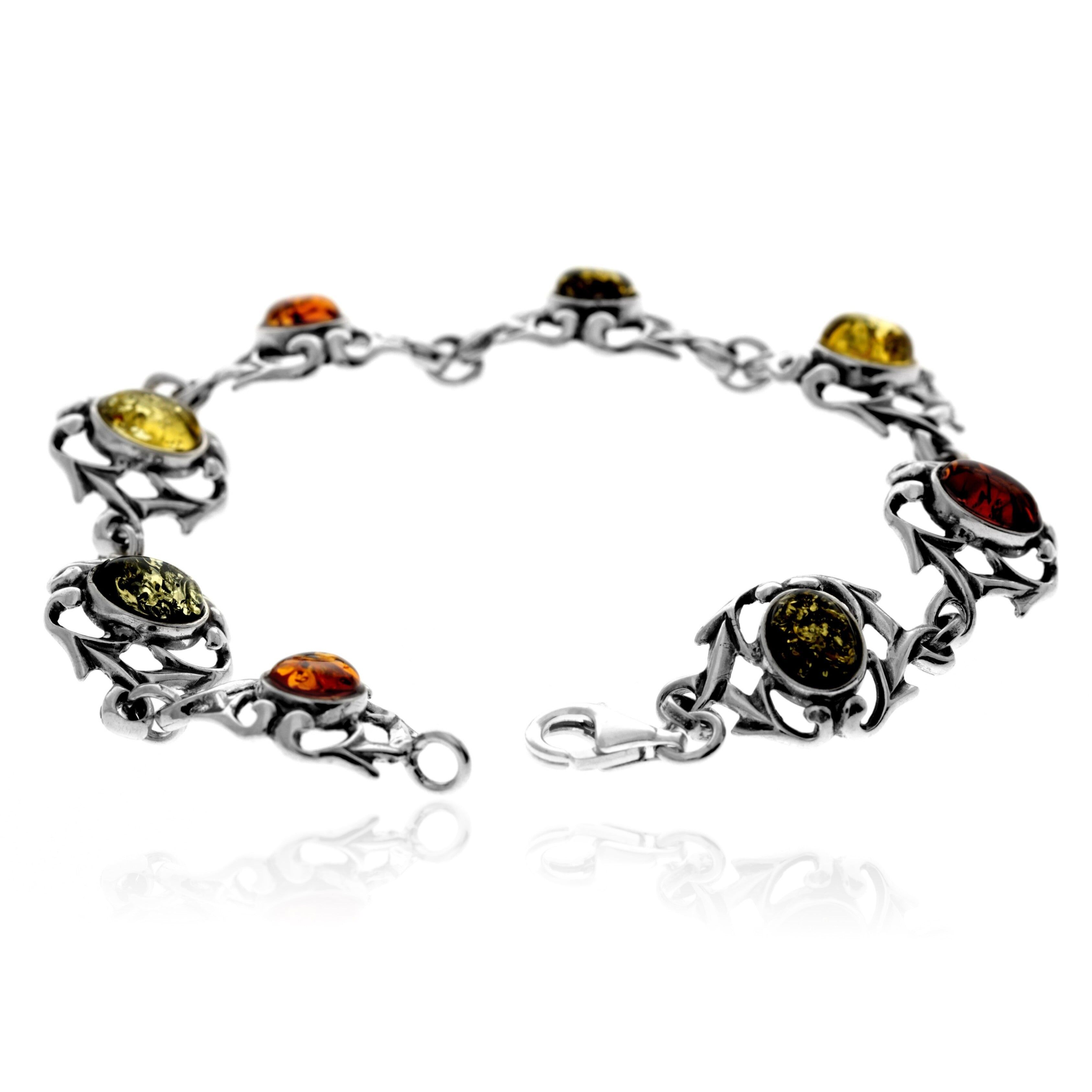 Klassisches Gliederarmband aus 925er Sterlingsilber und echtem baltischen Bernstein – 3281