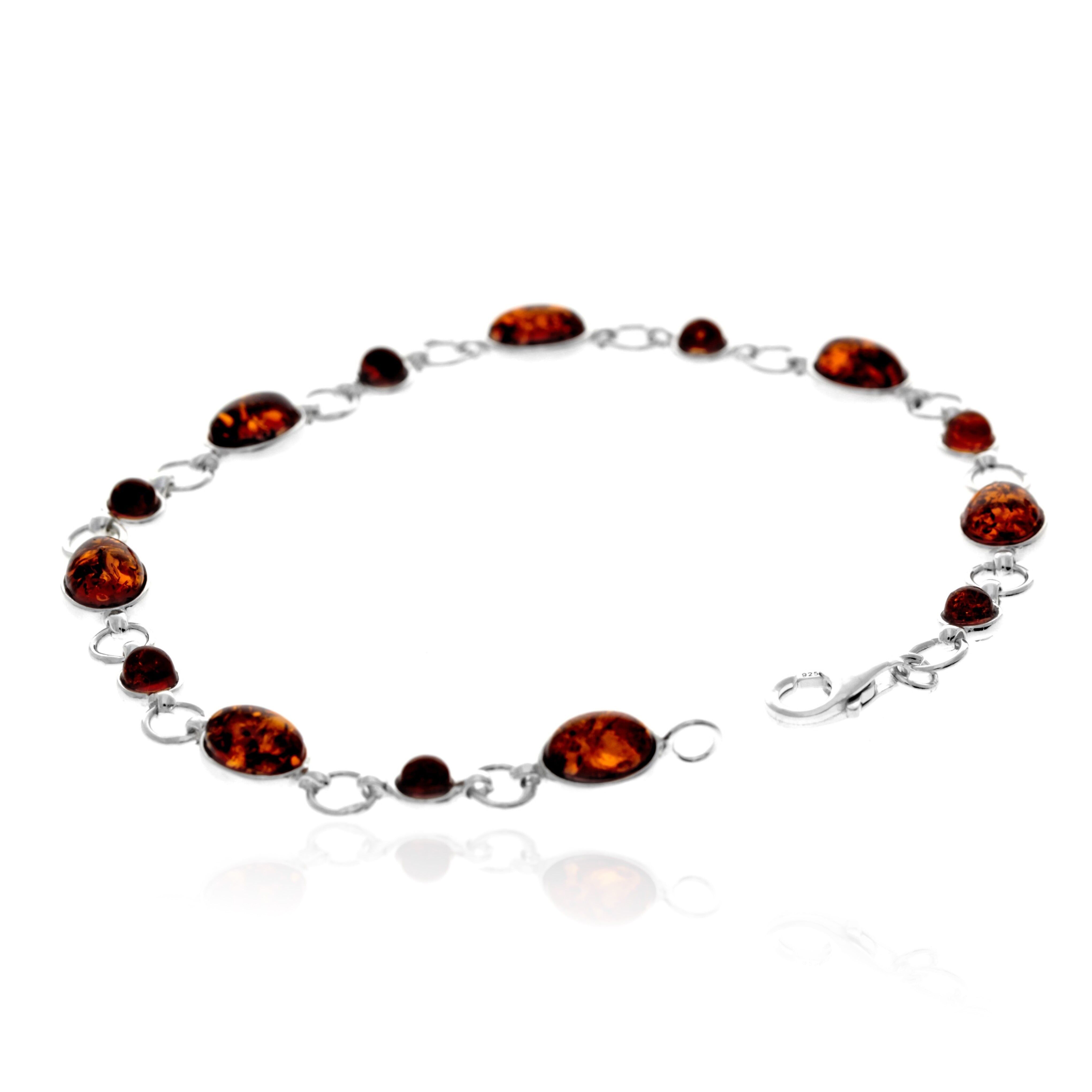 Klassisches Gliederarmband aus 925er Sterlingsilber und echtem baltischen Bernstein – 3289