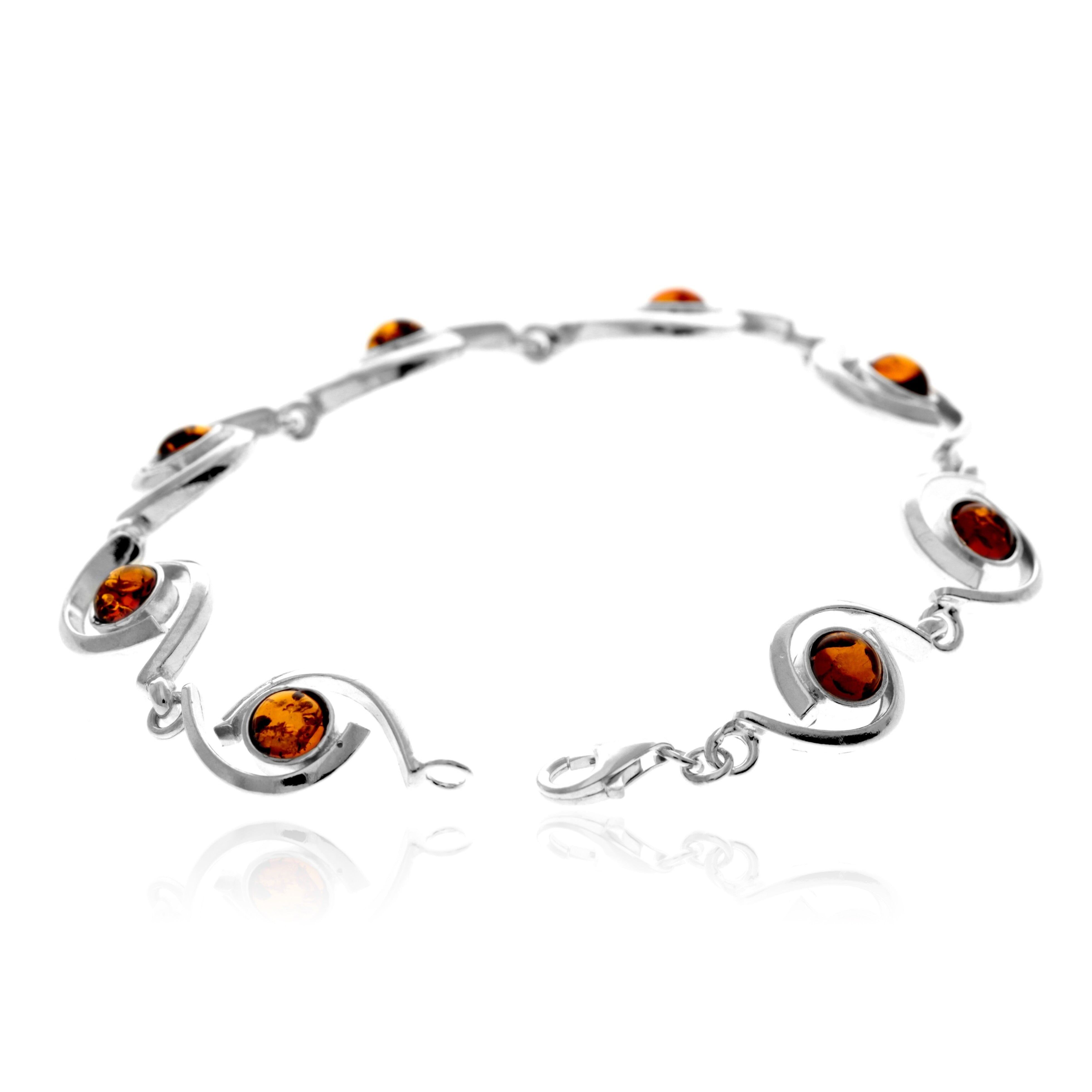 Modernes Gliederarmband aus 925er Sterlingsilber und echtem baltischen Bernstein – 3330