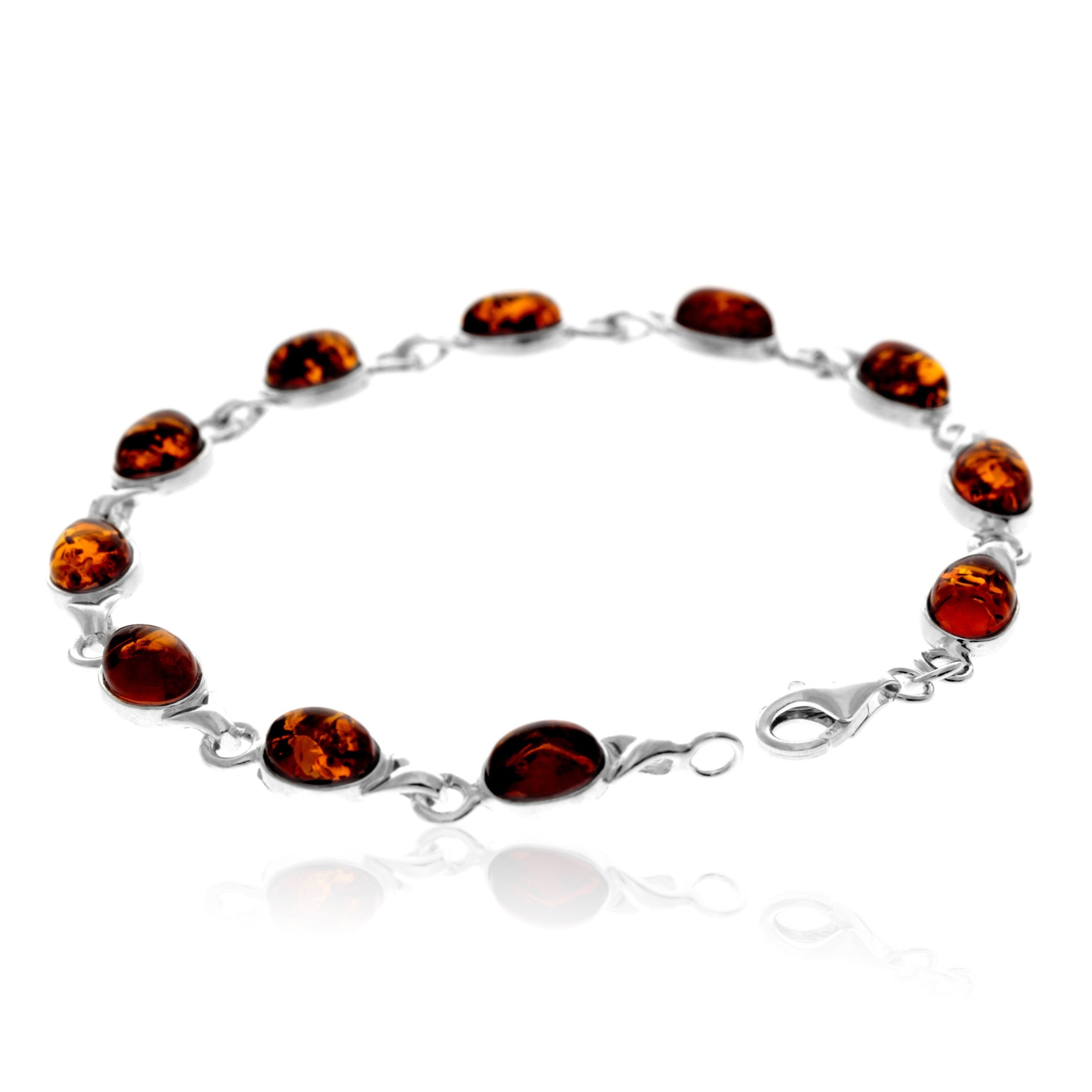 Klassisches Gliederarmband aus 925er Sterlingsilber und echtem baltischen Bernstein – BA002