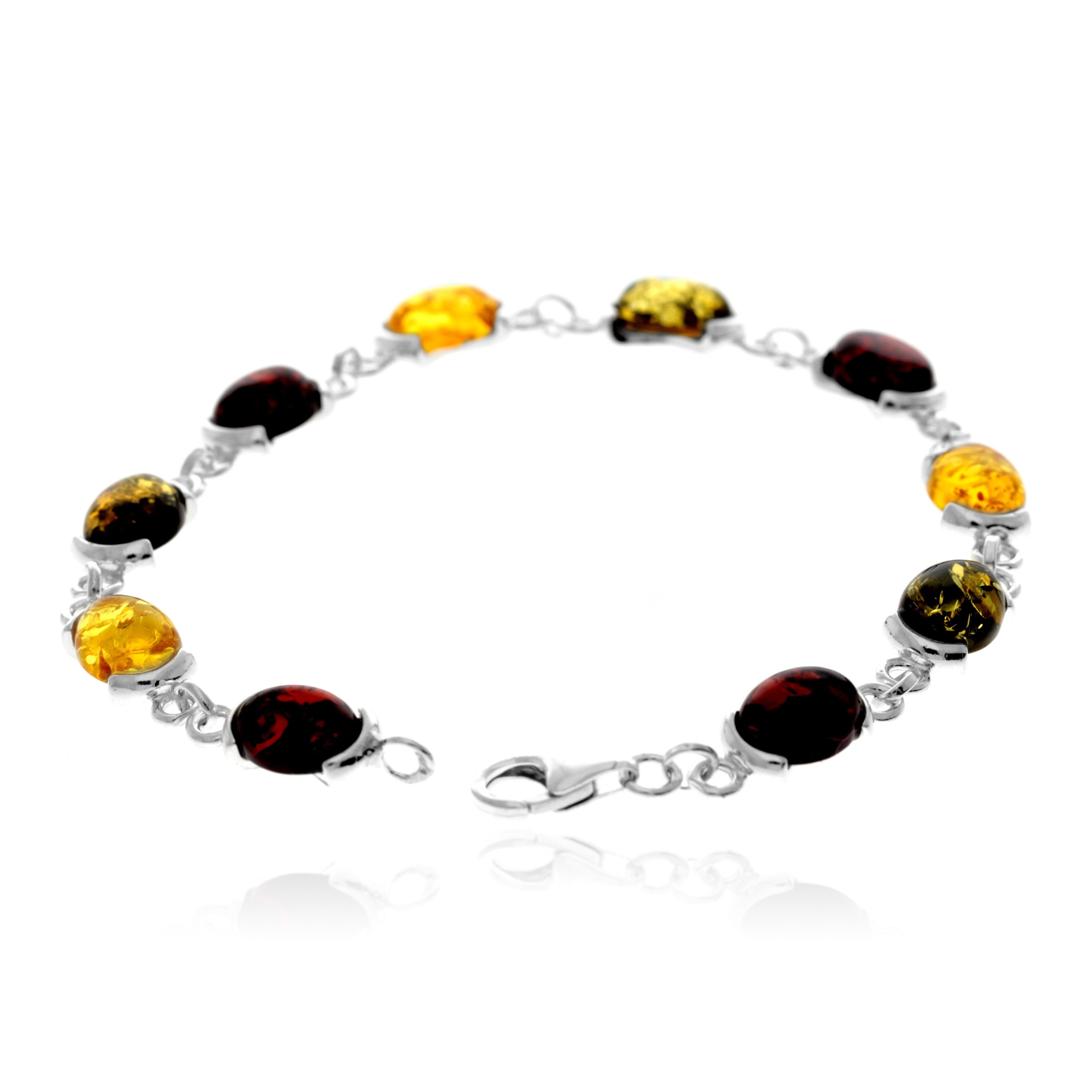 Klassisches Gliederarmband aus 925er Sterlingsilber und echtem baltischen Bernstein – BA003