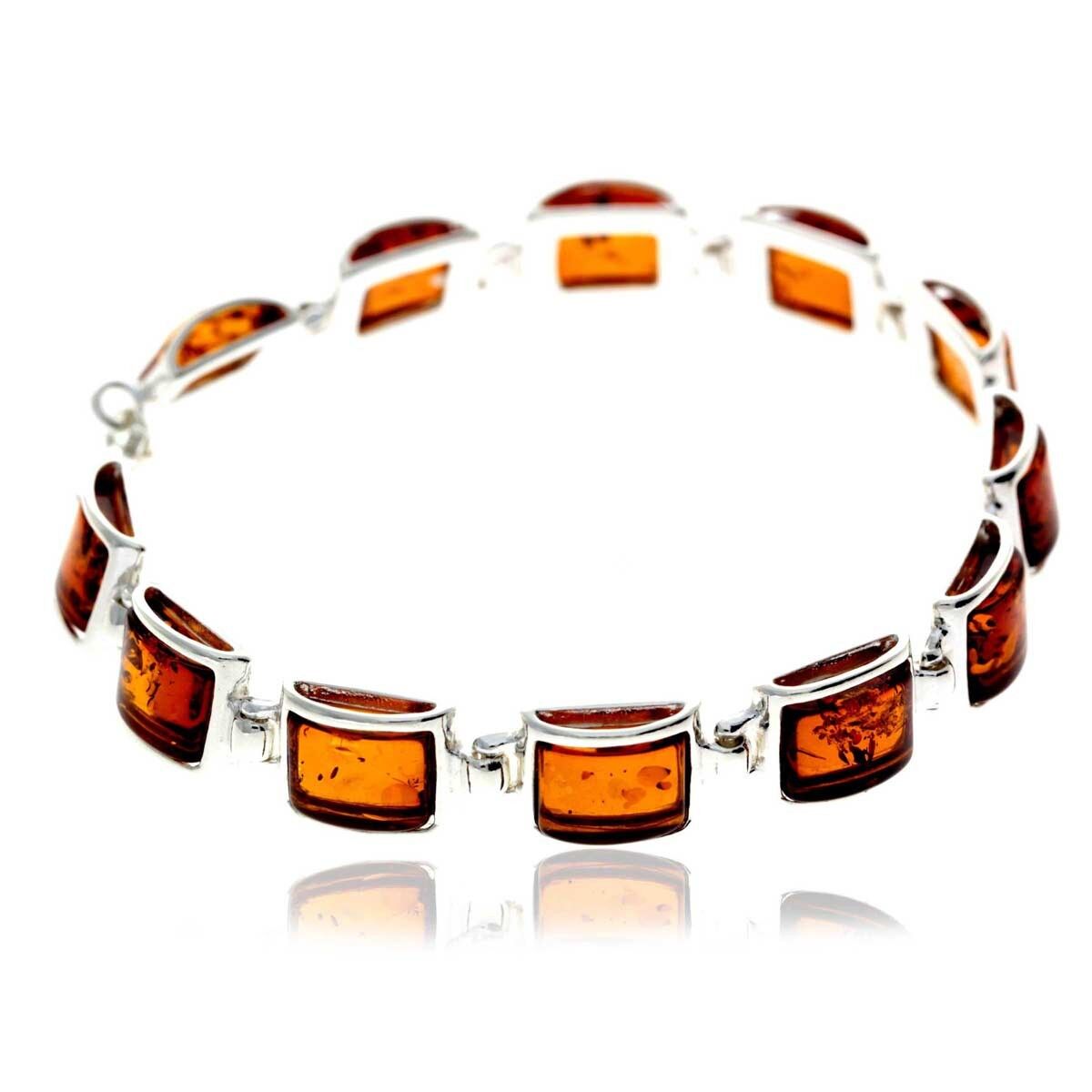 Exklusives, rechteckiges, klassisches Armband aus 925er Sterlingsilber und echtem baltischen Bernstein – GL563